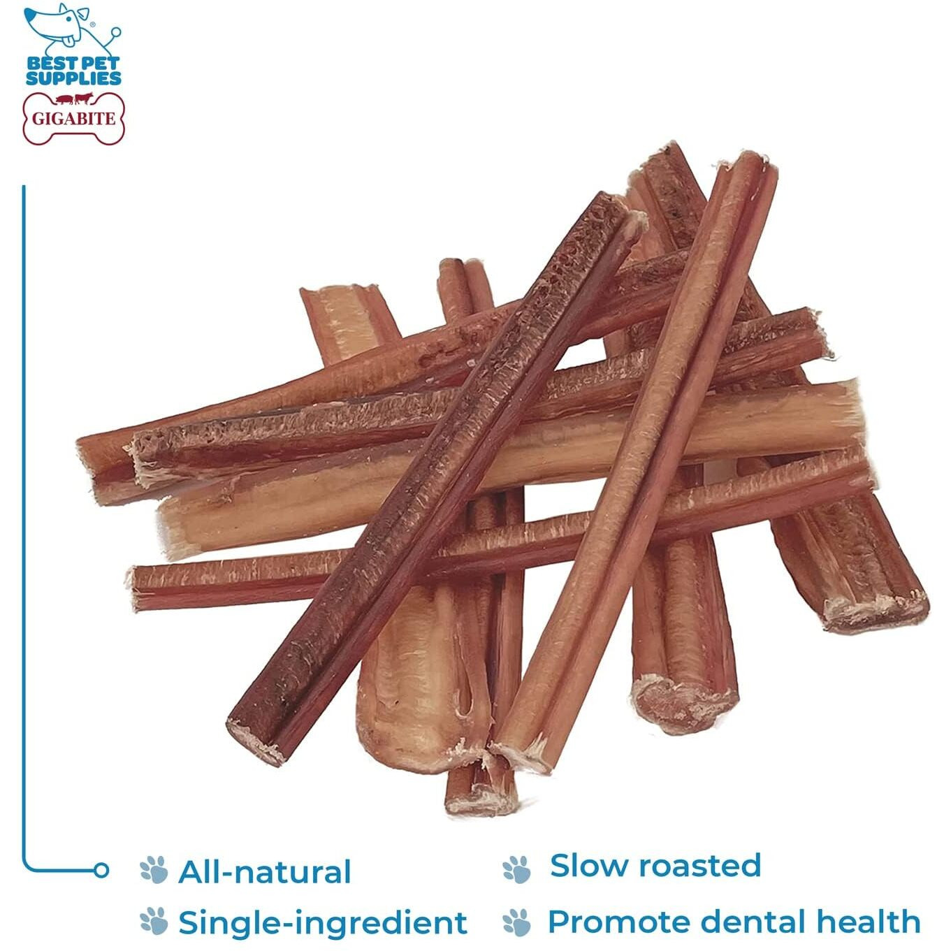 Gigabite 6 Inch Natural Odor Bully Sticks Treats (10 Pack) All Natural, Free Range Beef Pizzle Dog Chews - By Best Pet Supplies