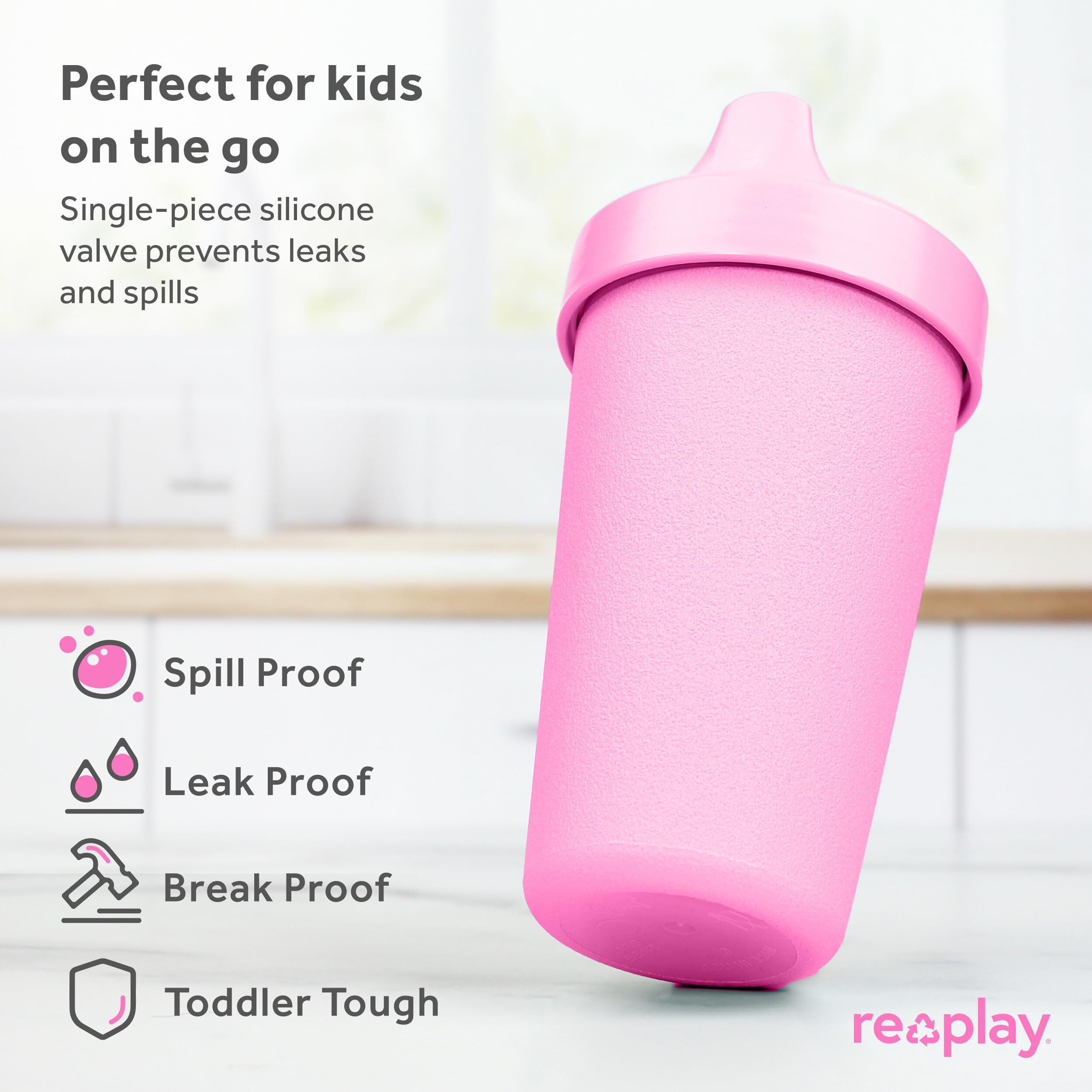 Re-Play Made In Usa 10 Oz. Sippy Cups For Toddlers, Pack Of 4 - Reusable Spill Proof Cups For Kids, Dishwasher/Microwave Safe - Hard Spout Sippy Cups For Toddlers 3.13"" X 6.25"", Easter