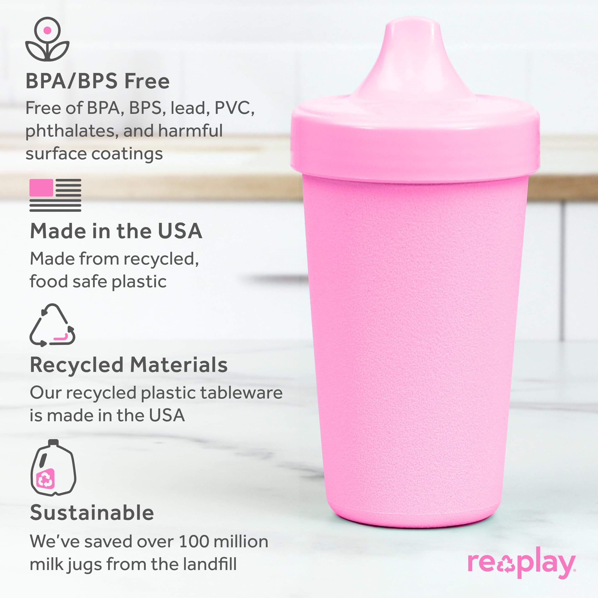 Re-Play Made In Usa 10 Oz. Sippy Cups For Toddlers, Pack Of 4 - Reusable Spill Proof Cups For Kids, Dishwasher/Microwave Safe - Hard Spout Sippy Cups For Toddlers 3.13"" X 6.25"", Easter