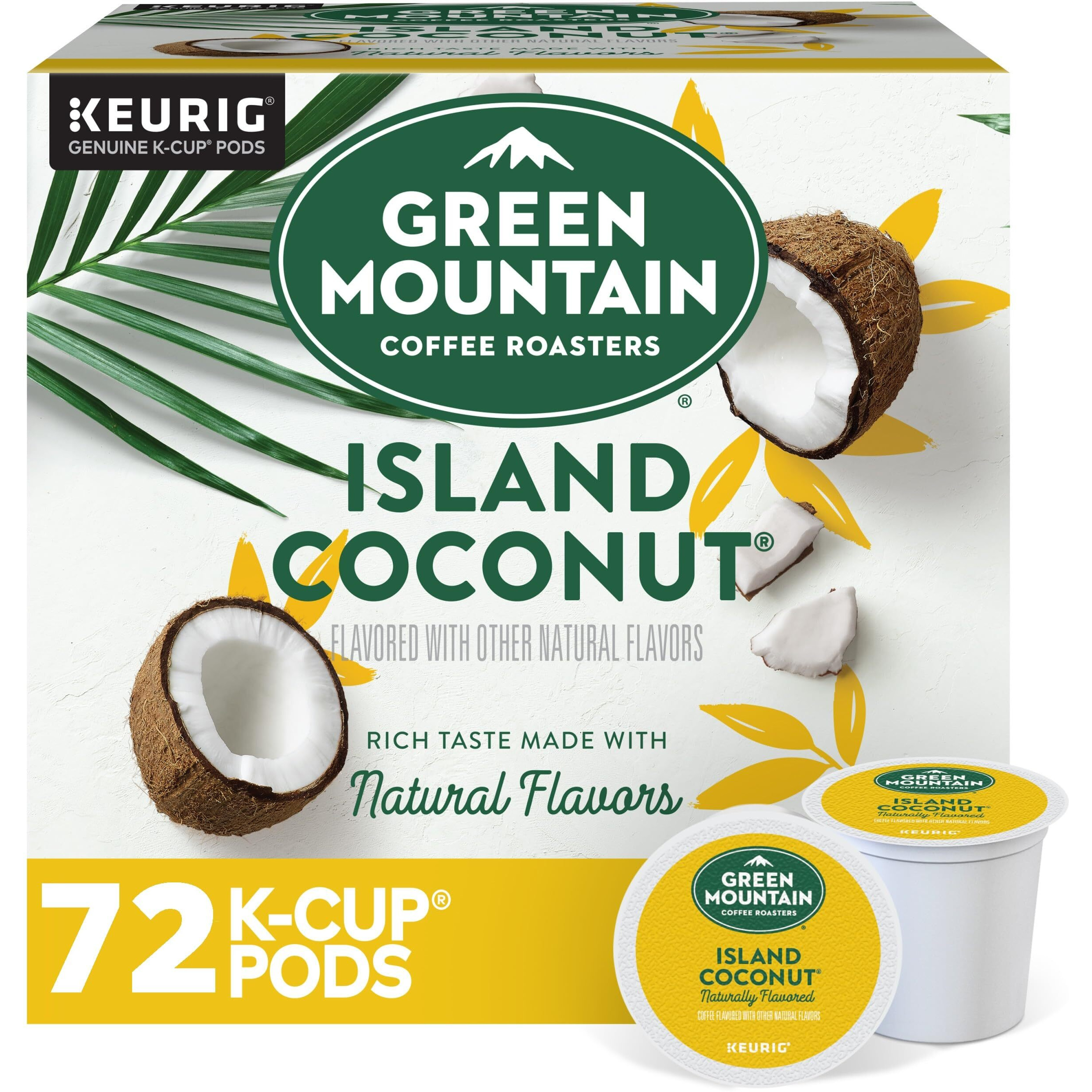 Green Mountain Coffee Roasters Island Coconut, Keurig Single-Serve K-Cup Pod, Flavored Light Roast Coffee Pods, 72 Count