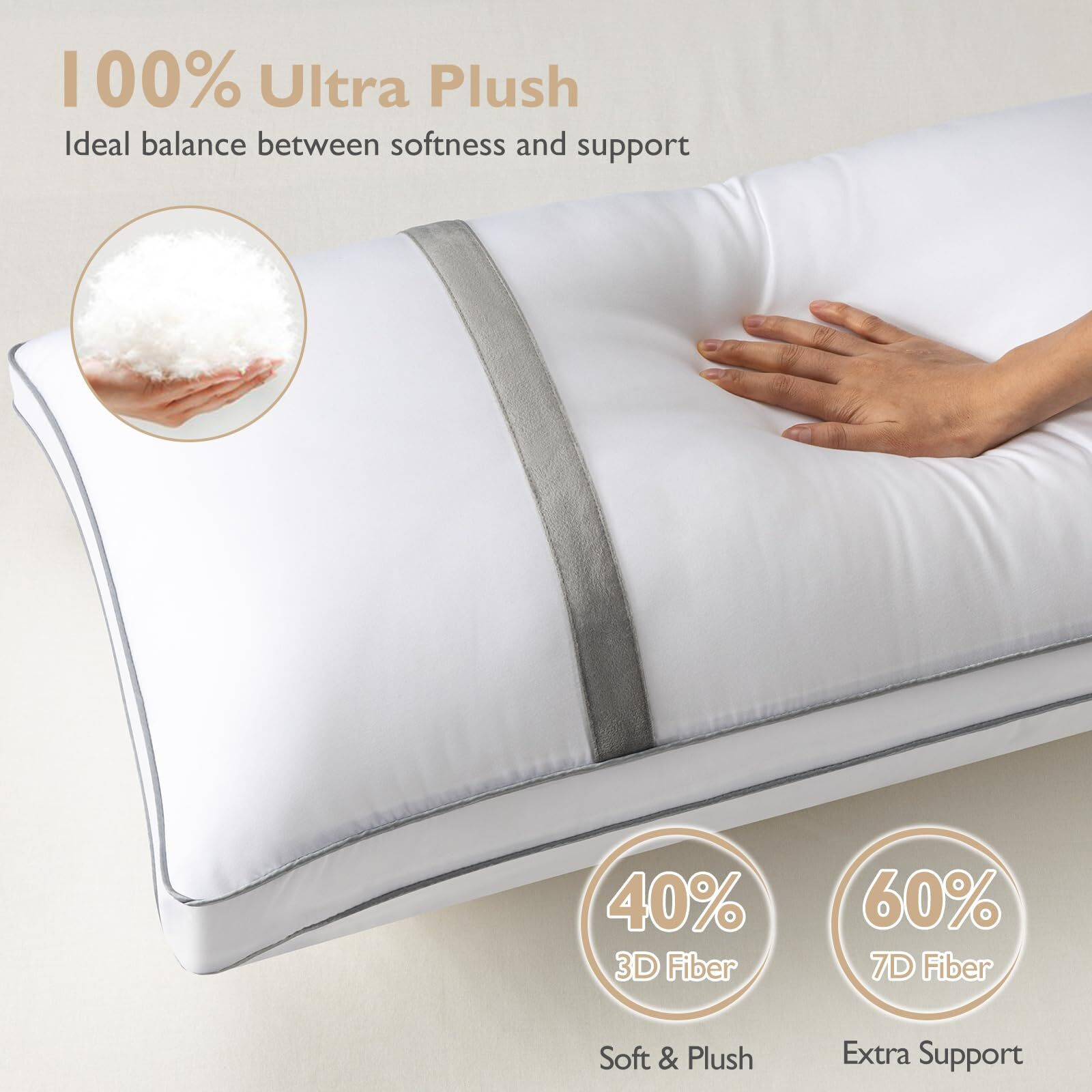 Bedstory Pillows For Sleeping 2 Pack, Hotel Quality Bed Pillow King Size, Down Alternative Pillows With Ultra Soft Fiber Fill, Good For Back And Side Sleepers