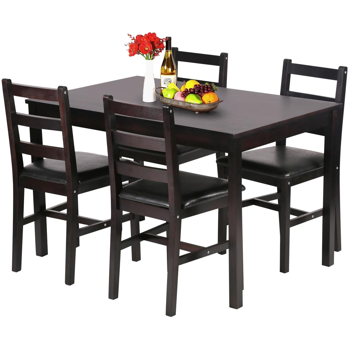 Fdw Kitchen Table And Chairs For 4 Dining Room Table Set,Wood Elegant Kitchen Sets For Small Space,Dark Brown