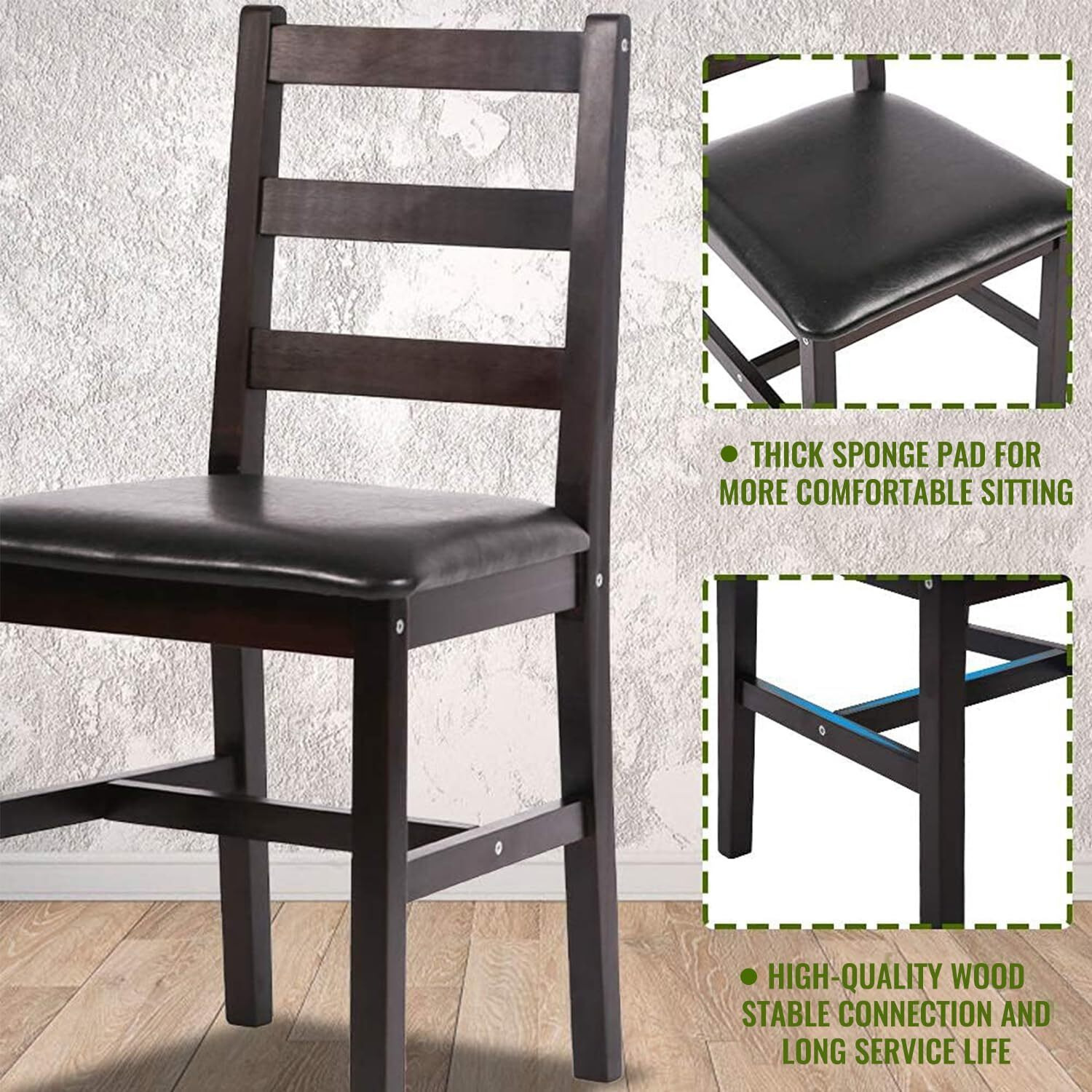 Fdw Kitchen Table And Chairs For 4 Dining Room Table Set,Wood Elegant Kitchen Sets For Small Space,Dark Brown