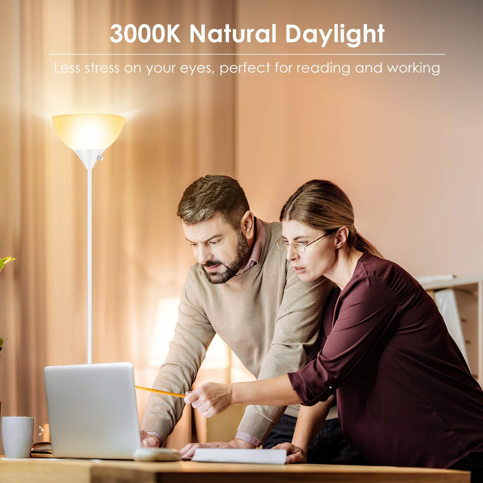 Boostarea Floor Lamp, Standing Lamp, 9W Led, Energy Saving, 50,000Hrs Long Lifespan, 3000K Warm White, Eye-Caring,Torchiere Floor Lamps For Living Room,Bedroom,Office,Reading, White Floor Lamps