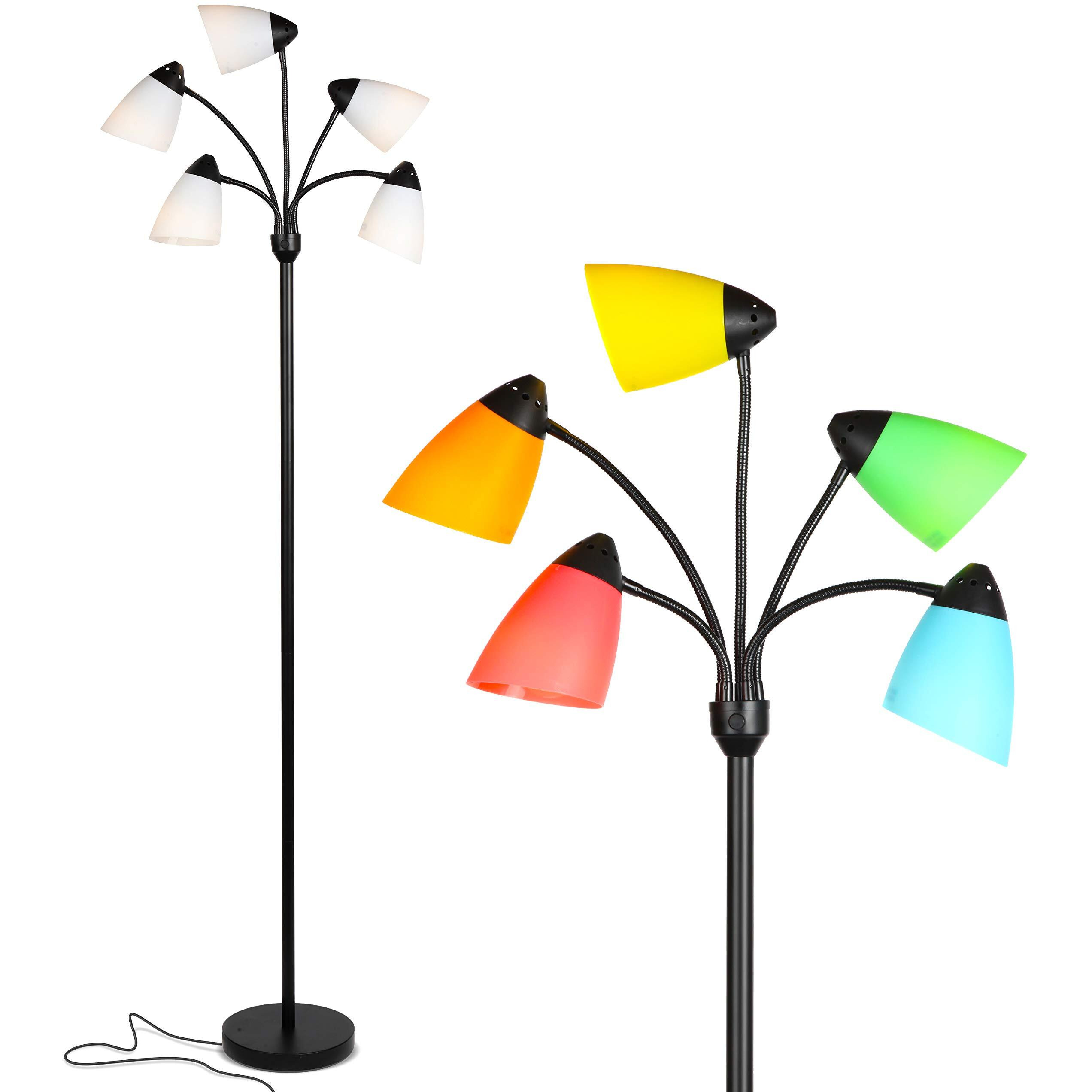 Brightech Medusa Led Floor Lamp - Multi-Head Dimmable Floor Lamp For Living Rooms & Offices - Tall Lamp With Interchangeable Shades, Adjustable Standing Lamp For Bedroom Reading - Black