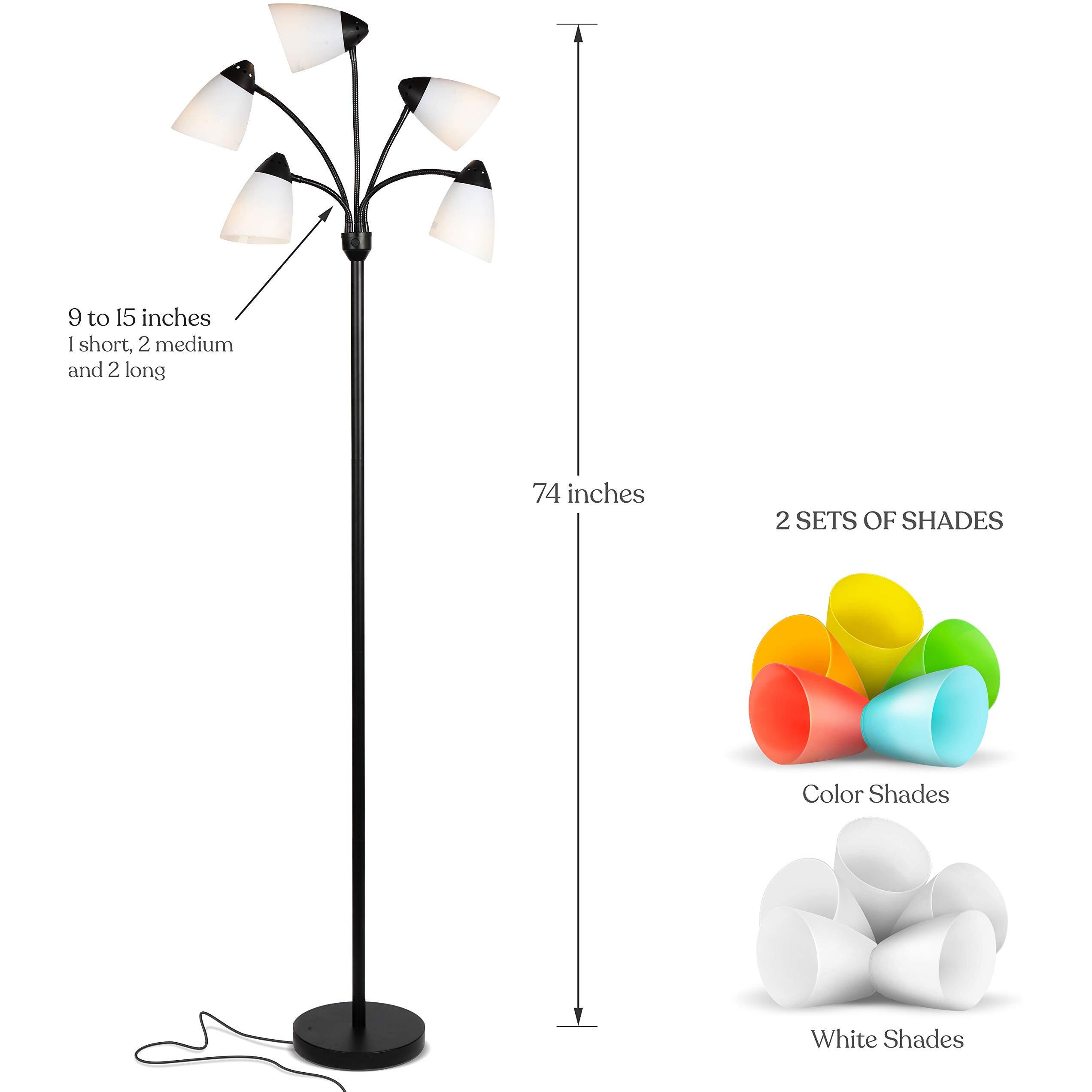 Brightech Medusa Led Floor Lamp - Multi-Head Dimmable Floor Lamp For Living Rooms & Offices - Tall Lamp With Interchangeable Shades, Adjustable Standing Lamp For Bedroom Reading - Black