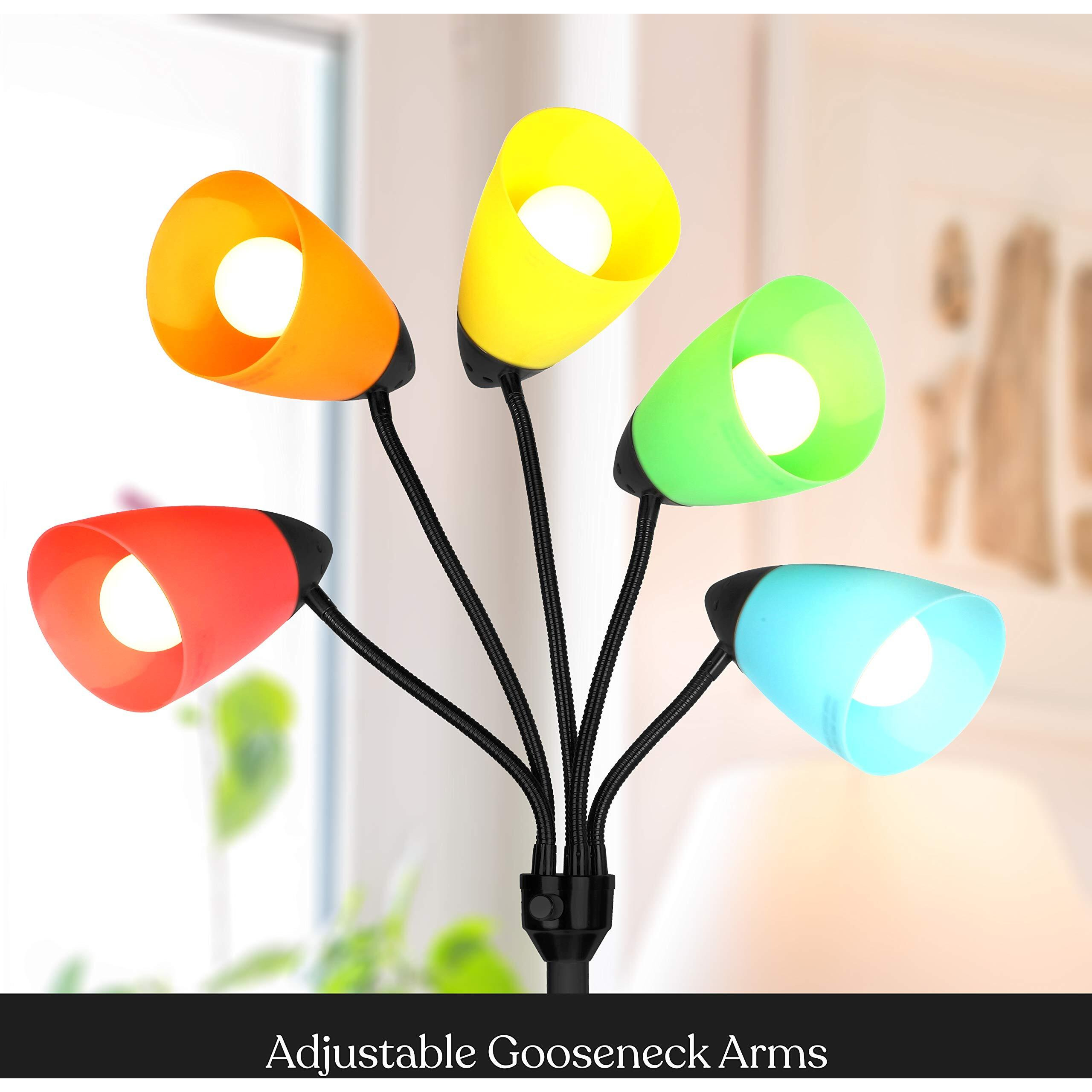 Brightech Medusa Led Floor Lamp - Multi-Head Dimmable Floor Lamp For Living Rooms & Offices - Tall Lamp With Interchangeable Shades, Adjustable Standing Lamp For Bedroom Reading - Black