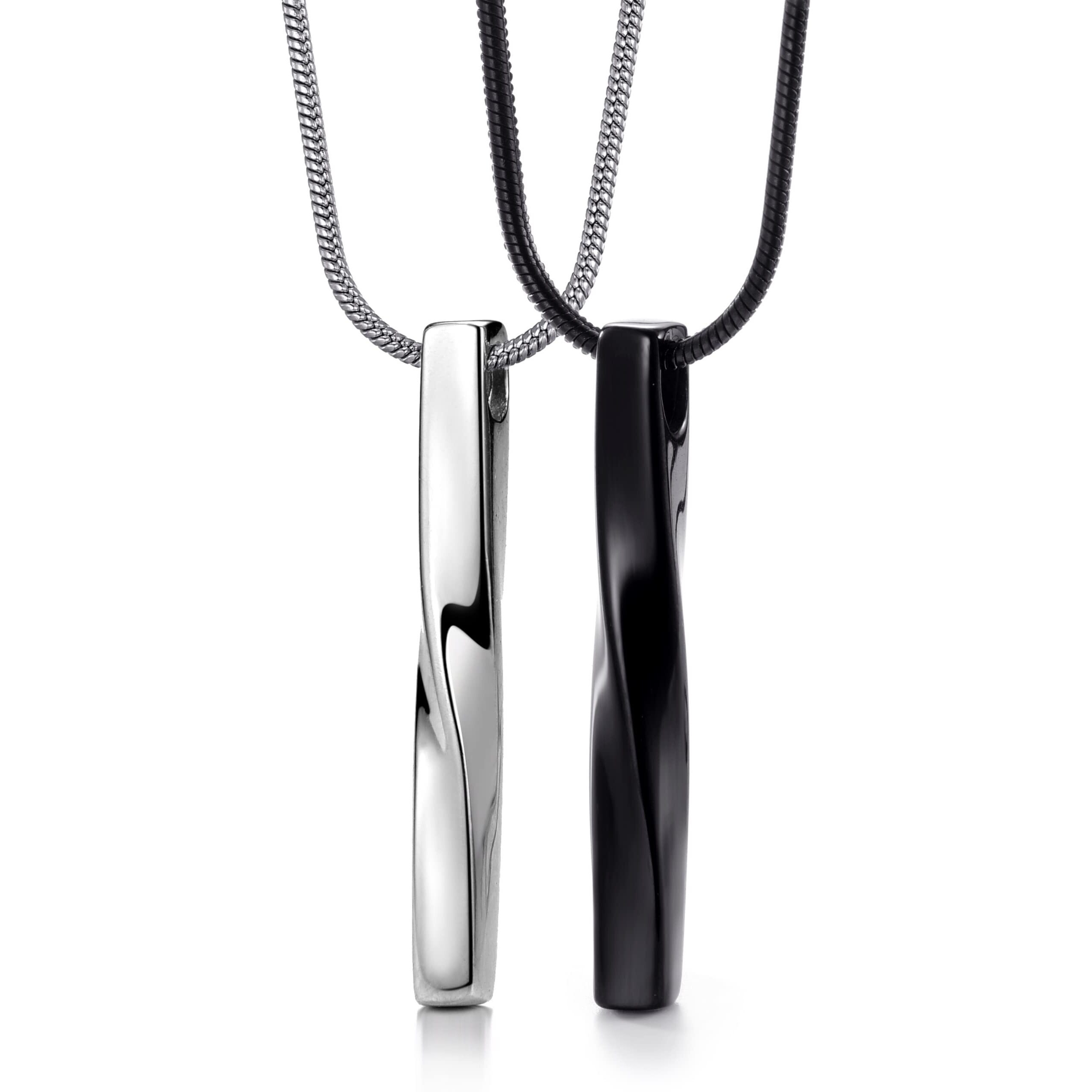 Stainless Steel Twisted Bar Necklace For Men Women, Bff Necklace For 2, Unisex Style