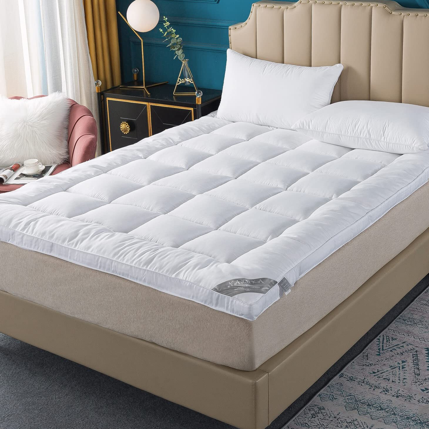 Naluka Pillow Top Mattress Topper Full Down Alternative Cooling Mattress Pad 2Inch Thick Pillowtop Mattress Cover