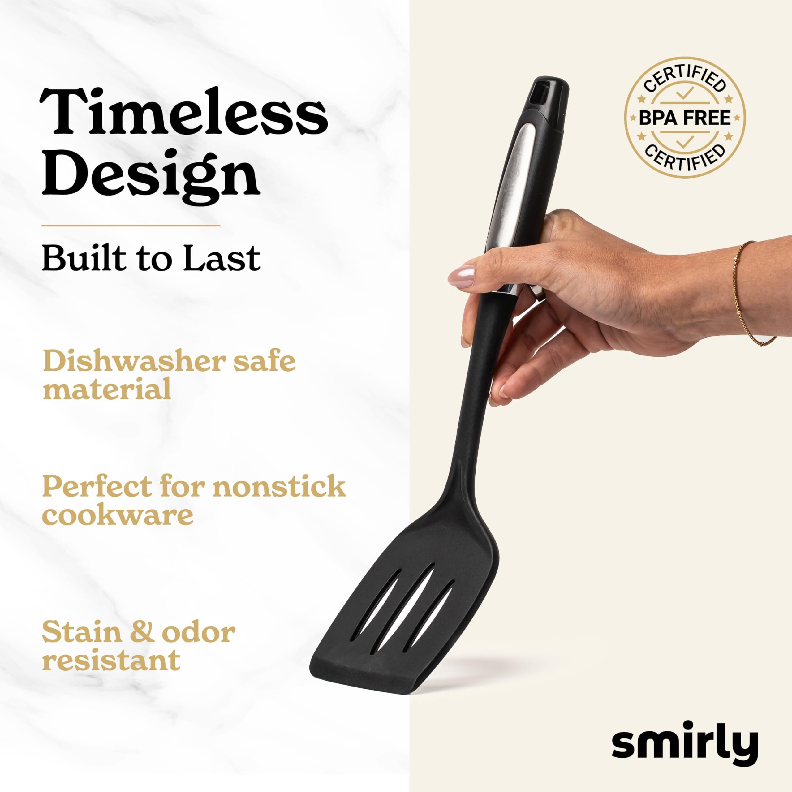 Silicone Kitchen Utensils Set & Holder Cooking Utensils Set - Kitchen Essentials For New Home & 1St Apartment- Silicone Spatula Set, Cooking Spoons For Nonstick Cookware (Stainless Steel, Black)