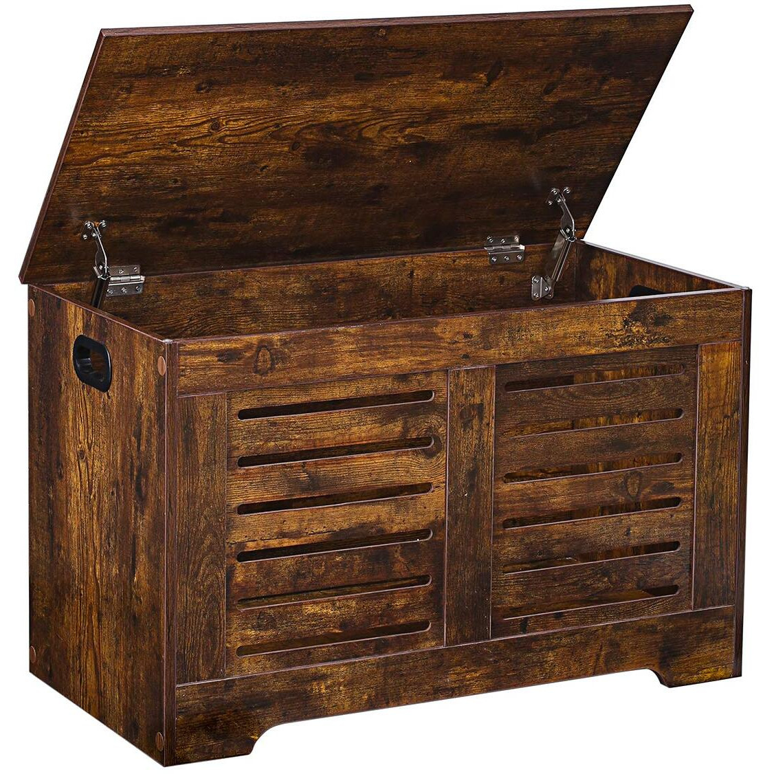 Dinzi Lvj Storage Chest, Flip-Top Wooden Toy Box With 2 Safety Hinges, Retro Entryway Shoe Bench, Sturdy Large Storage Trunk For Living Room, Bedroom, Toddler Room, Easy Assembly, Rustic Brown