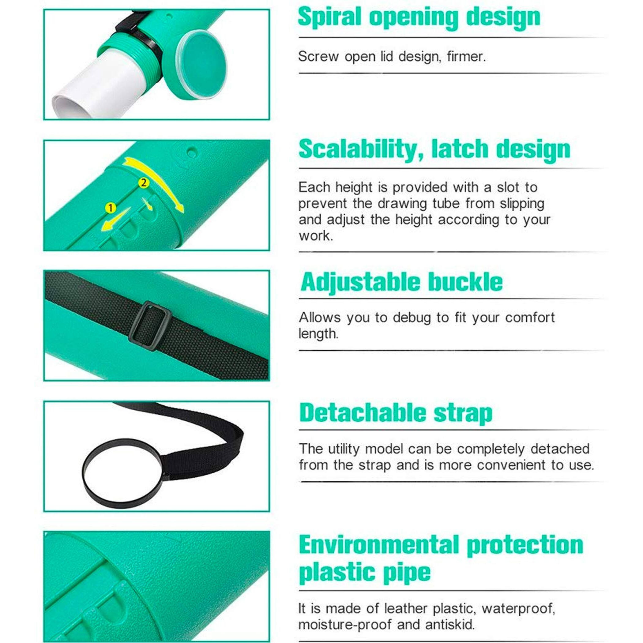 2-Pack Extendable Poster Tubes Expand From 24.5    To 40    With Shoulder Strap | Carry Documents, Blueprints, Drawings And Art | Red And Green Portable Durable Round Storage Cases With Lids And Labels