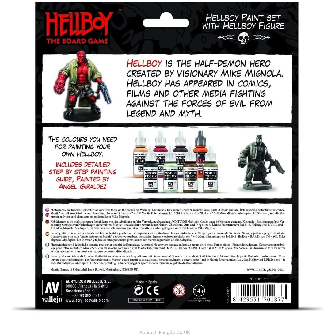 Vallejo Val70187 Board Game, Farbsetmit Av Model Color Hellboy (8 Paints & Figure), Various, 9 Piece Set