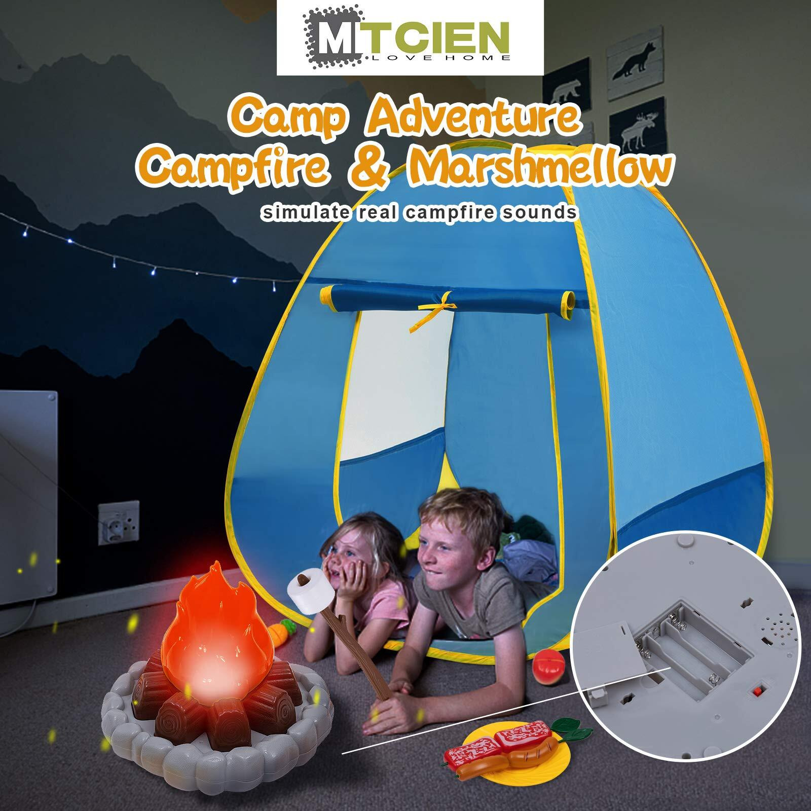 Mitcien Kids Camping Play Tent With Toy Campfire/Marshmallow/Fruits Toys Play Tent Set For Boys Girls Indoor Outdoor Pretend-Play Game