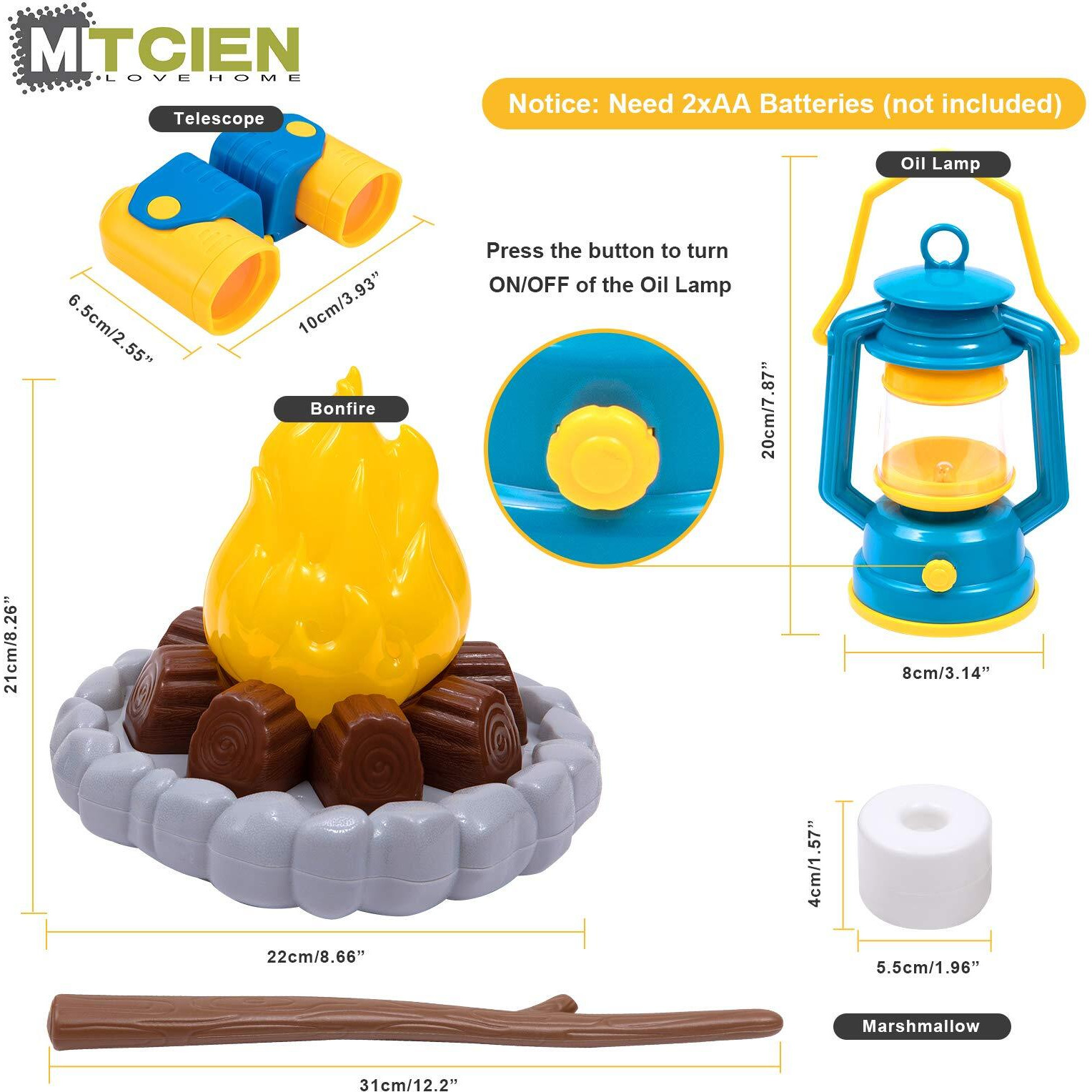 Mitcien Kids Camping Play Tent With Toy Campfire/Marshmallow/Fruits Toys Play Tent Set For Boys Girls Indoor Outdoor Pretend-Play Game