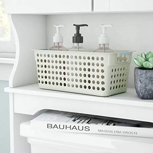 Basicwise White Rectangular Plastic Shelf Organizer Basket With Handles (Set Of 3), (Qi003238.3)