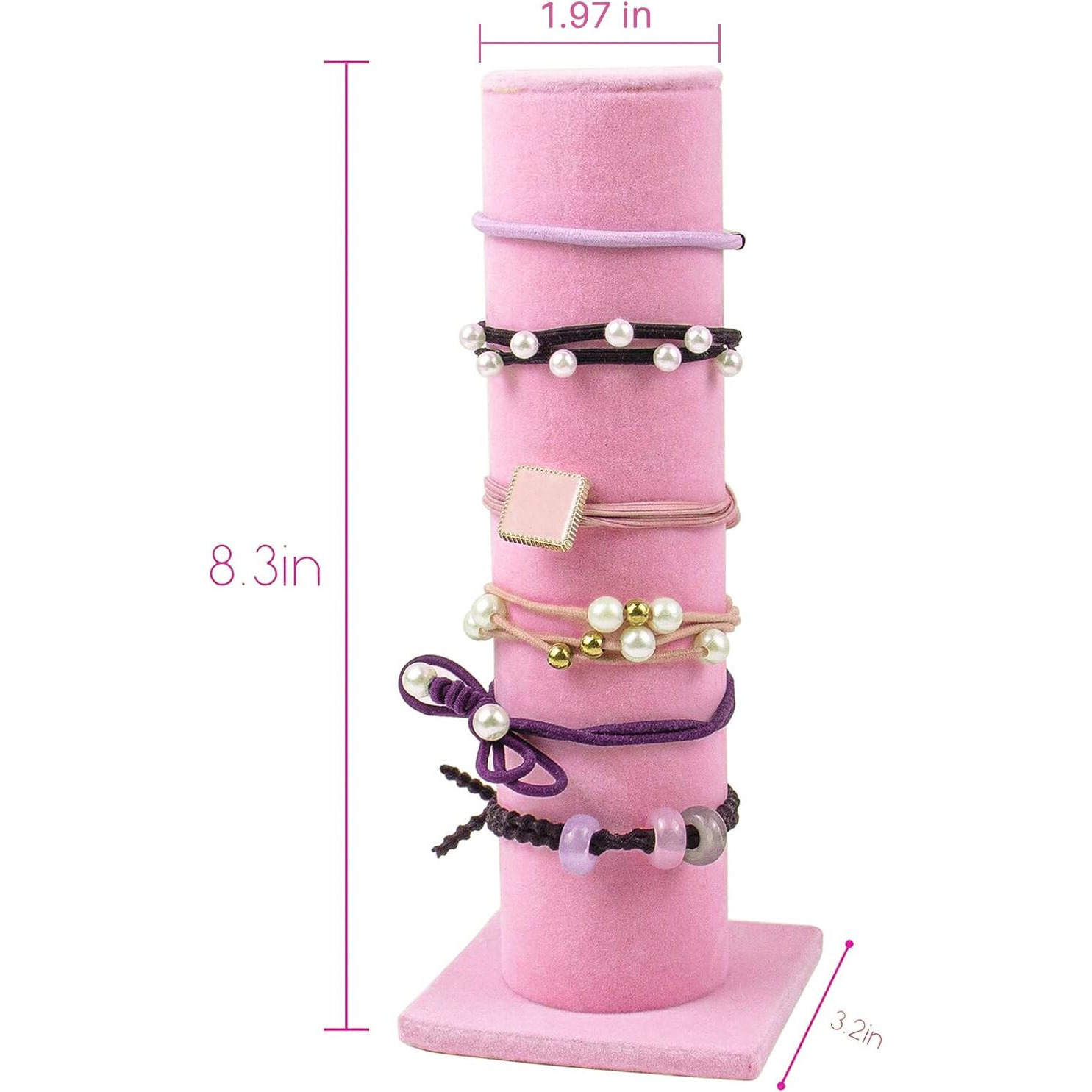 Auear, Velvet Vertical Tower Display Bracelet Tower Vertical Hair Band T-Bar Display Holder For Headband Scrunchie (Pink, Square Bottom, 1-Pack)