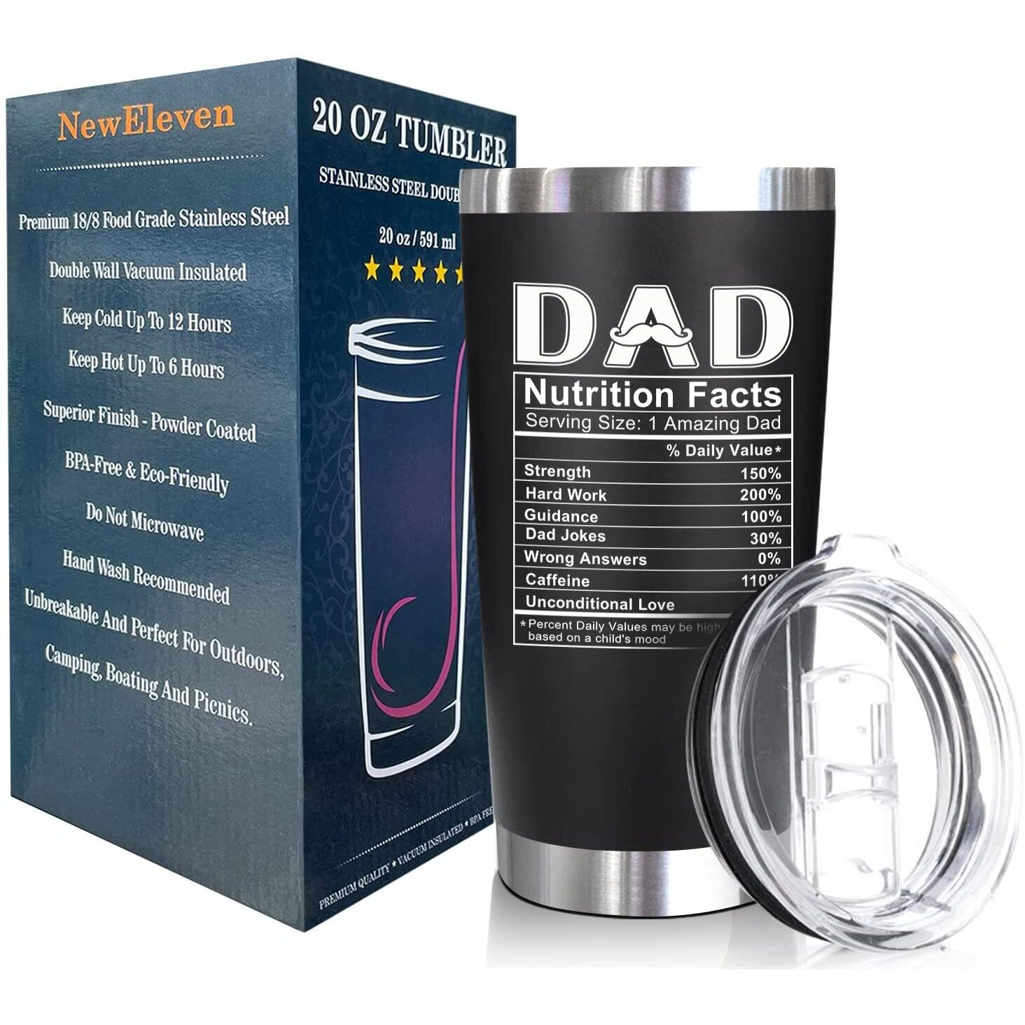 Neweleven Fathers Day Gift For Dad - Birthday Gifts For Dad From Daughter, Son, Kids - Husband Gifts - Birthday Present Ideas For Father, Husband, New Dad, Bonus Dad From Daughter, Son - 20 Oz Tumbler
