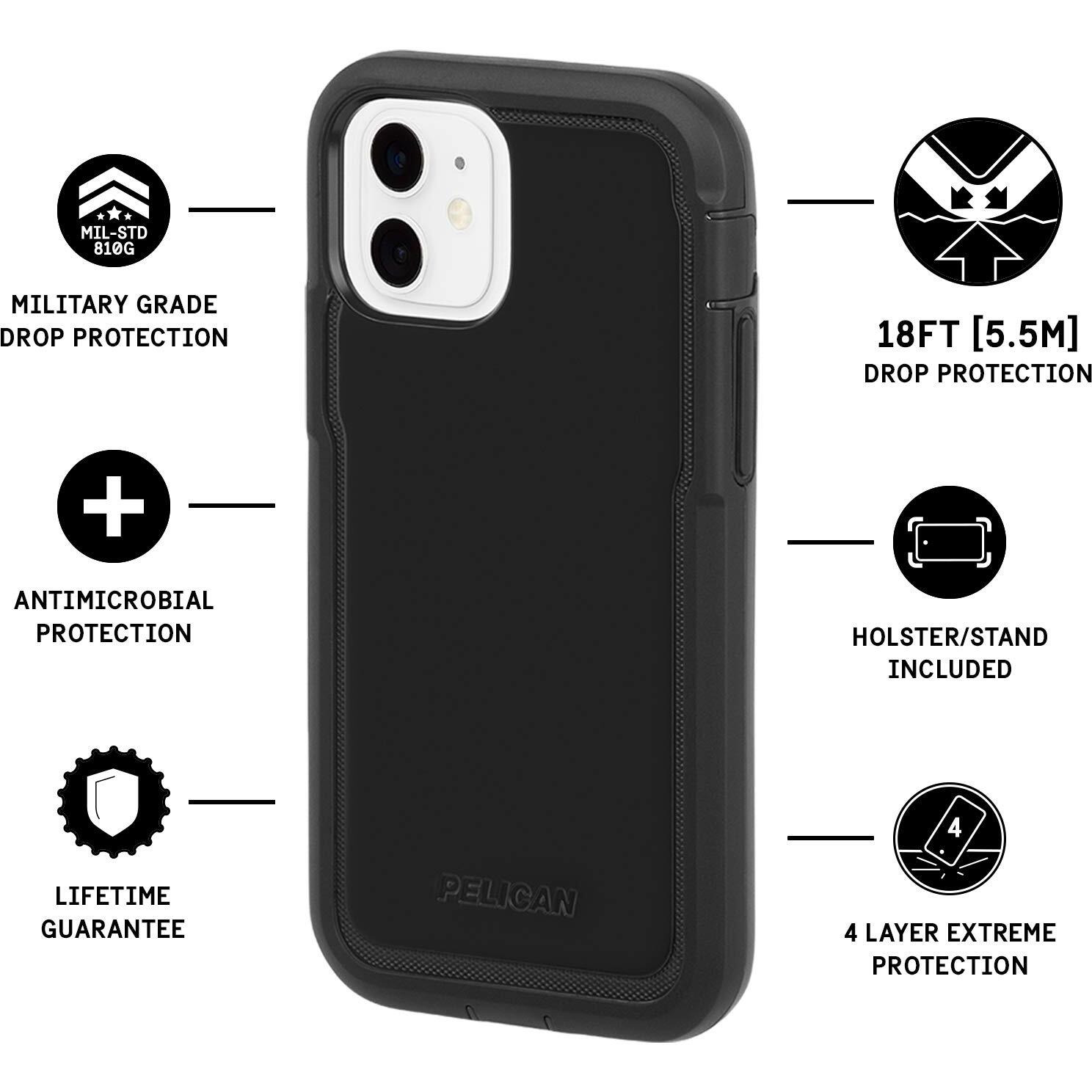Pelican - Voyager Series - Case For Iphone 12 Mini (5G) - Military Drop Protection - Holster - 5.4 Inch - Black
