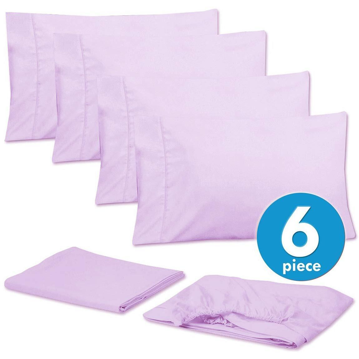 Queen Sheets Lilac - 6 Piece 1500 Supreme Collection Fine Brushed Microfiber Deep Pocket Queen Sheet Set Bedding - 2 Extra Pillow Cases, Great Value, Queen, Lilac