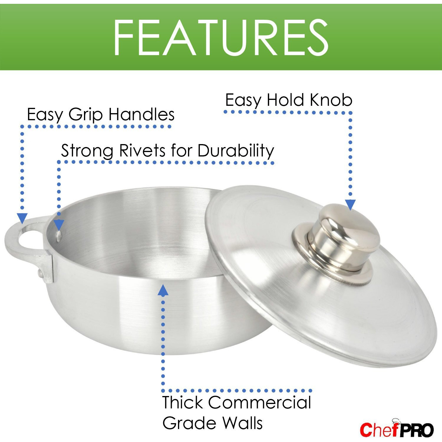 Aluminum Caldero Stock Pot By Chef Pro, Superior Cooking Performance For Even Heat Distribution, Perfect For Serving Large And Small Groups, Riveted Handles, Commercial Grade (7.4 Quart)