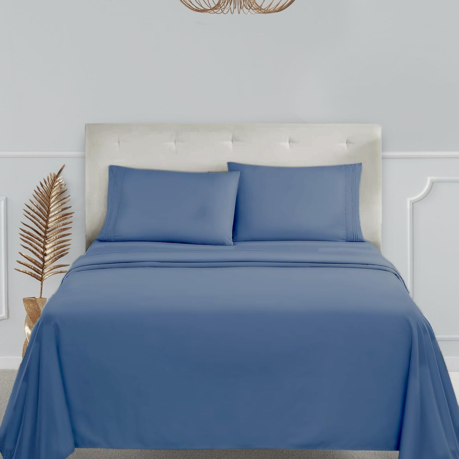 Clara Clark Bed Sheets, Premier 1800 Series 4 Piece Bed Sheet Set, Deep Pocket, Wrinkle, Fade, Stain Resistant, Luxury Soft Bedding Sheets & Pillowcases, Full, Blue Heaven