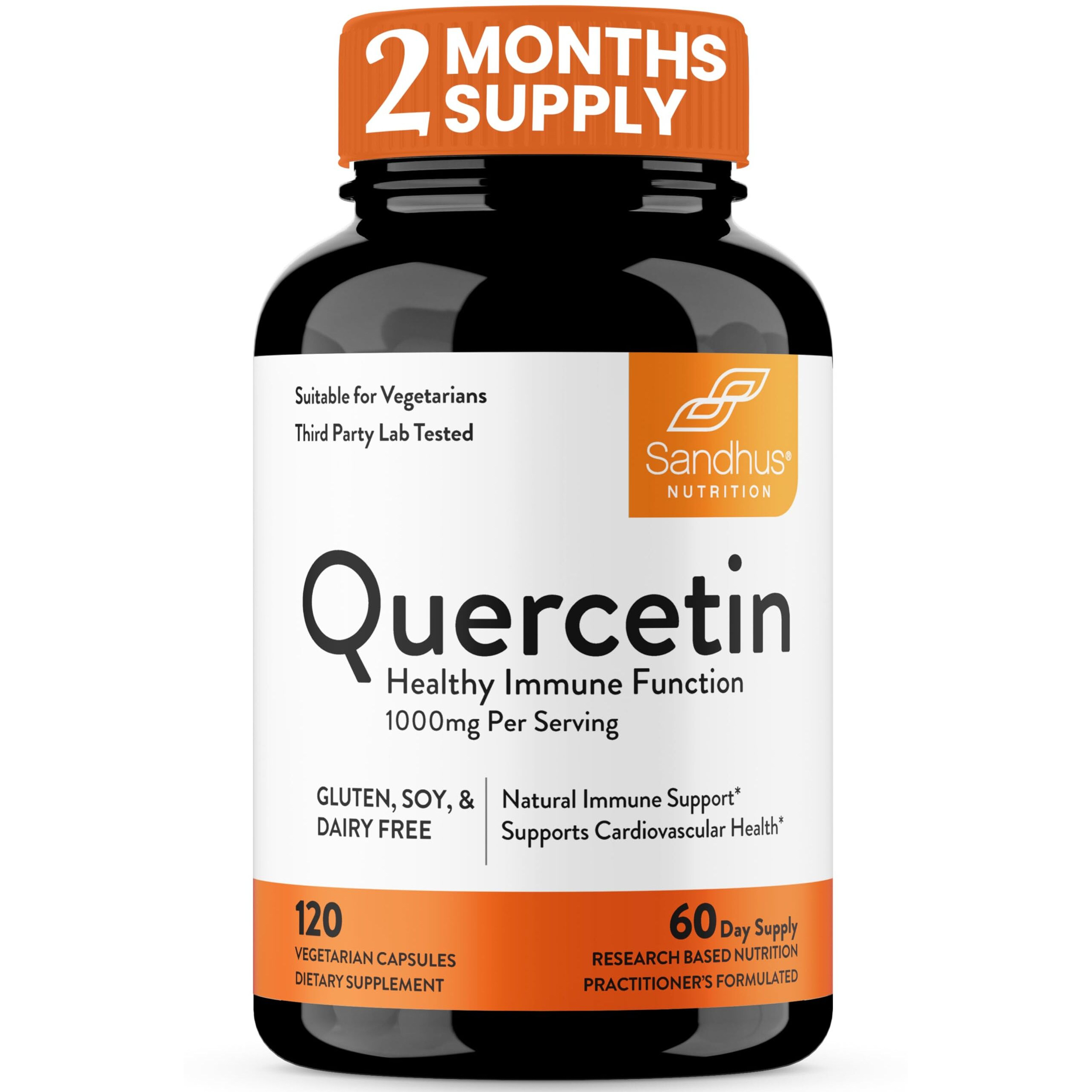 Sandhu's Quercetin 1000Mg Per Serving Vegetarian Capsules Bioflavonoids Supports Immune Health & Cardiovascular Health, Respiratory Health, Seasonal Allergy Relief 120 Count
