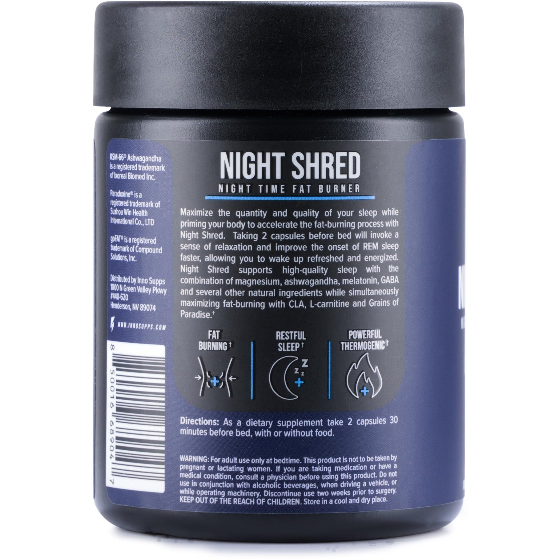 Night Shred Fat Burner And Natural Sleep Support | Ashwaganda, 5-Htp, Cla, Melatonin | Appetite Suppressant | Weight Loss Support Nighttime Fat Burning (60 Vegetarian Capsules)