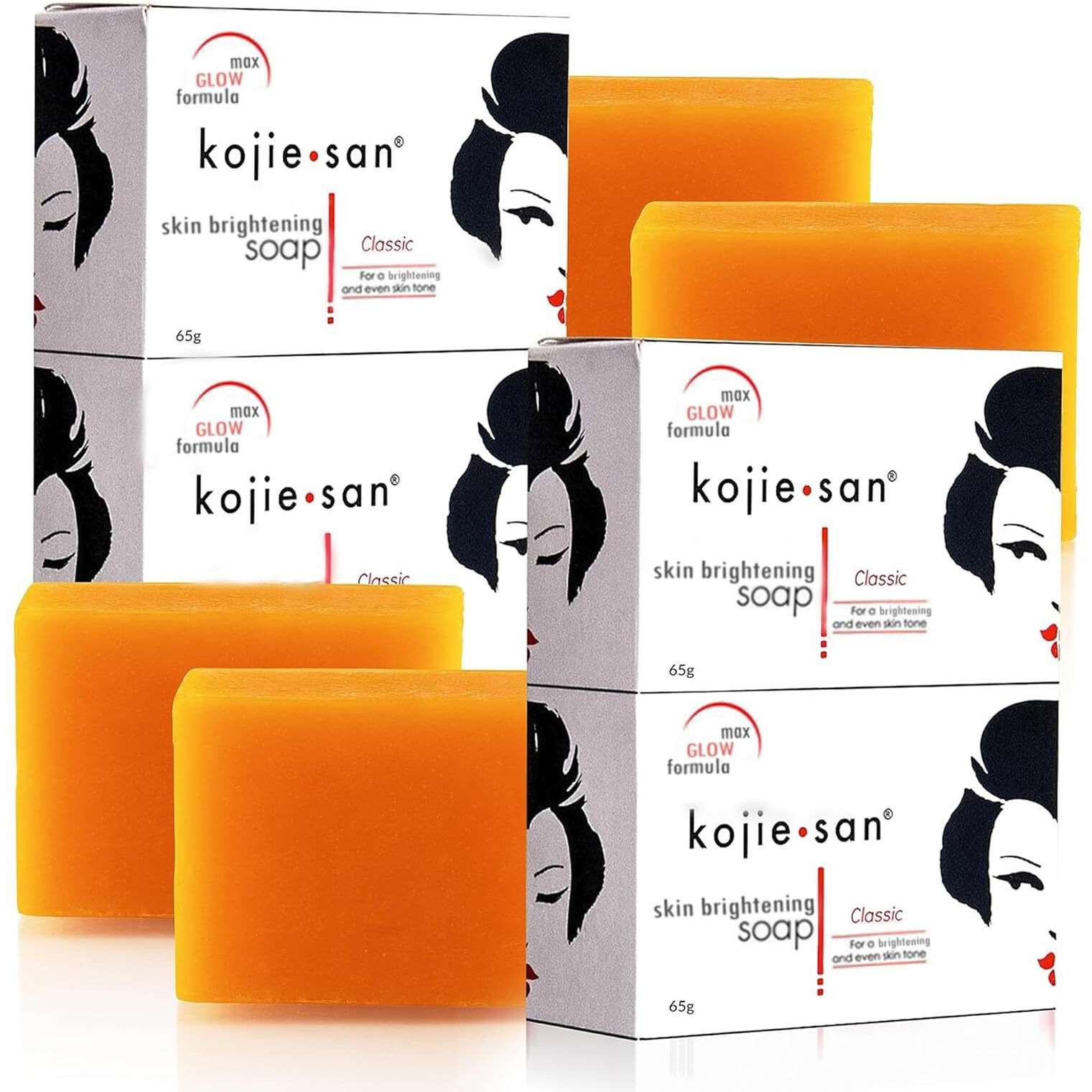 Kojie San Skin Brightening Soap - Bundle Pack - Original Kojic Acid, Dark Spot Remover Bar Soap With Coconut & Tea Tree Oil - 65G X 4 Bars