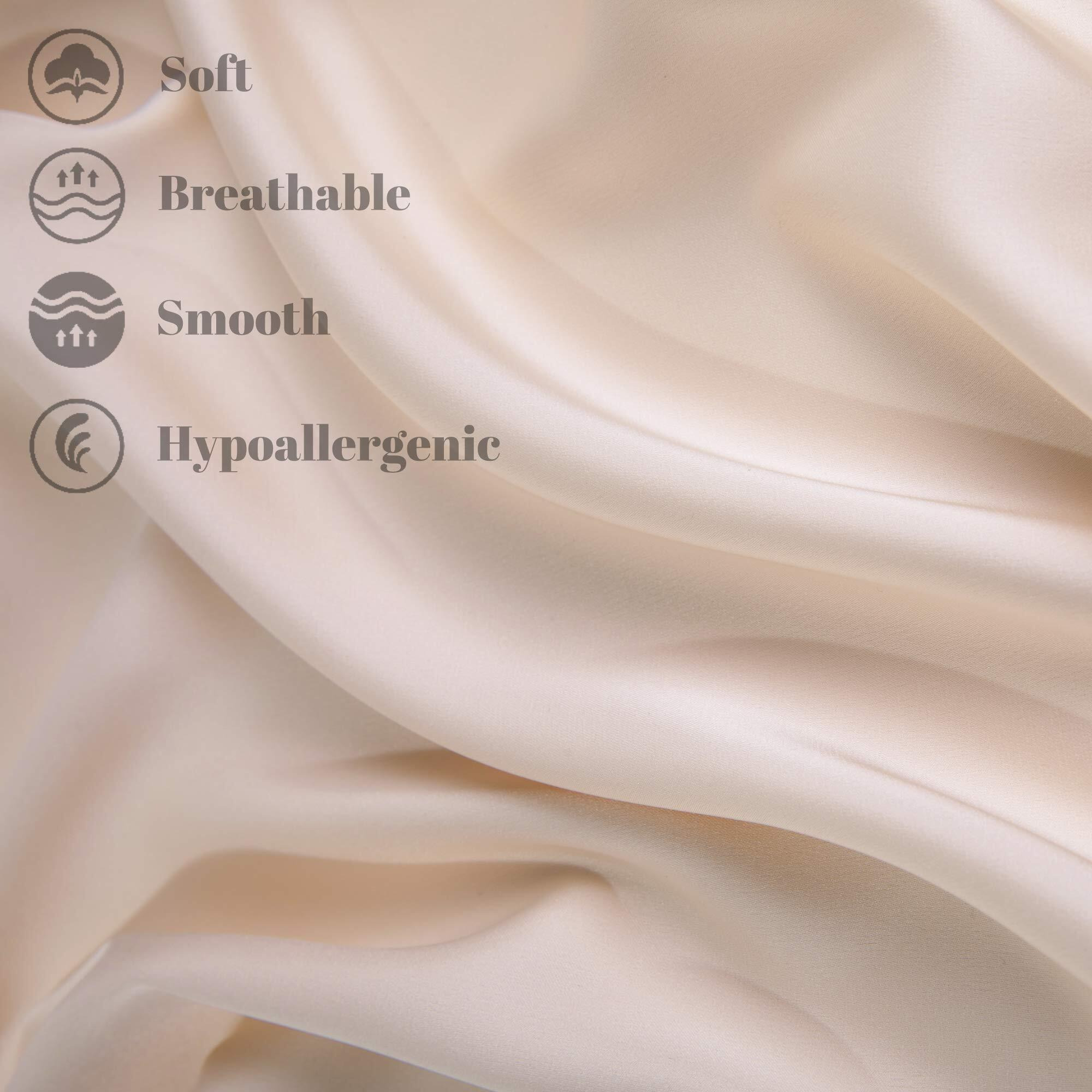 Beijoey 100% Mulberry Silk Pillowcase 2 Pack For Hair And Skin,With Hidden Zipper,Both Sides 19 Momme 600 Thread Count Natural Silk Pillow Cover,Soft Breathable Smooth (Buff Beige, Standard 20''X26'')