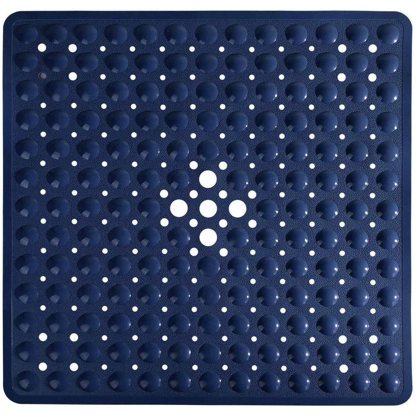 Yimobra Shower Stall Mat Non Slip, 21X21 Inch, Soft Square Bath Mat For Shower With Suction Cups And Drain Holes, Stall Floor Mats For Bathroom, Machine Washable, Bathroom Accessories,Navy Blue