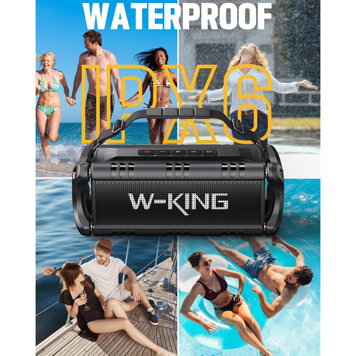 W-King Bluetooth Speaker, 90W Peak 50W Rms Ipx6 Waterproof Loud Speakers Bluetooth Wireless, Large Outdoor Portable Bluetooth Speakers Subwoofer Deep Bass/Bluetooth 5.0/Power Bank/40H Play/Tf/Aux/Nfc