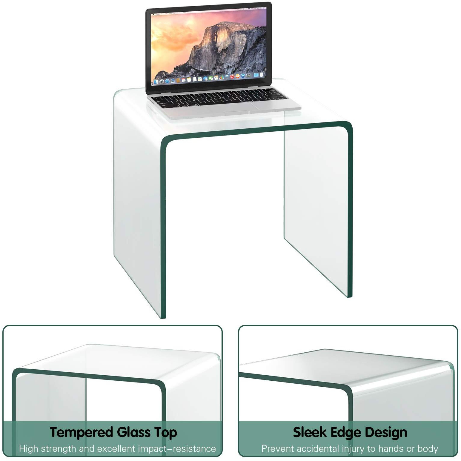 Kotek Tempered Glass End Table, Clear Sofa Side Table With Smooth Edge & Non-Slip Pad, Small Coffee Table Transparent Accent Table For Living Room Bedroom Office