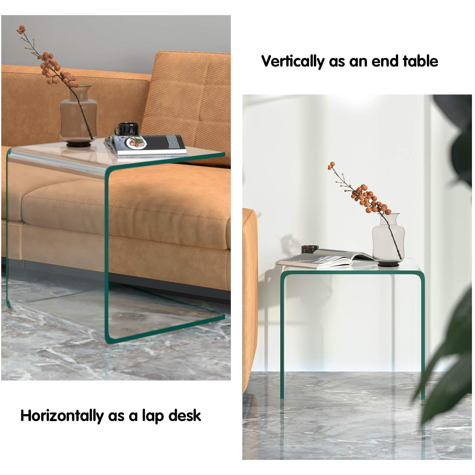 Kotek Tempered Glass End Table, Clear Sofa Side Table With Smooth Edge & Non-Slip Pad, Small Coffee Table Transparent Accent Table For Living Room Bedroom Office