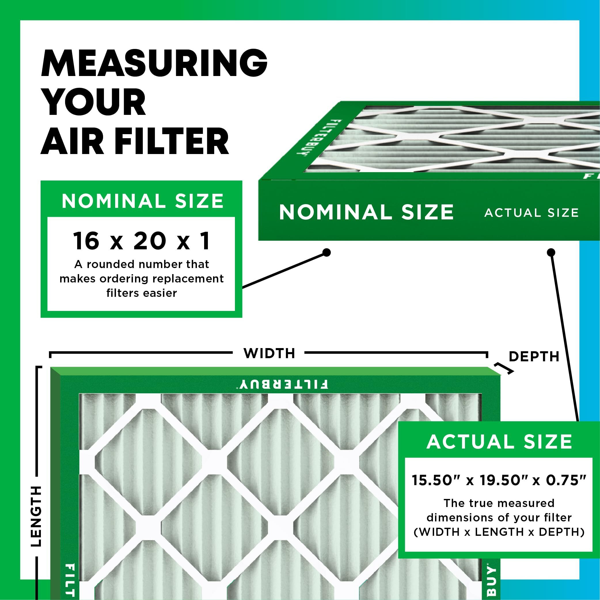 Filterbuy 16X20X1 Air Filter Merv 8 Dust Defense (6-Pack), Pleated Hvac Ac Furnace Air Filters Replacement (Actual Size 15.50 X 19.50 X 0.75 Inches)