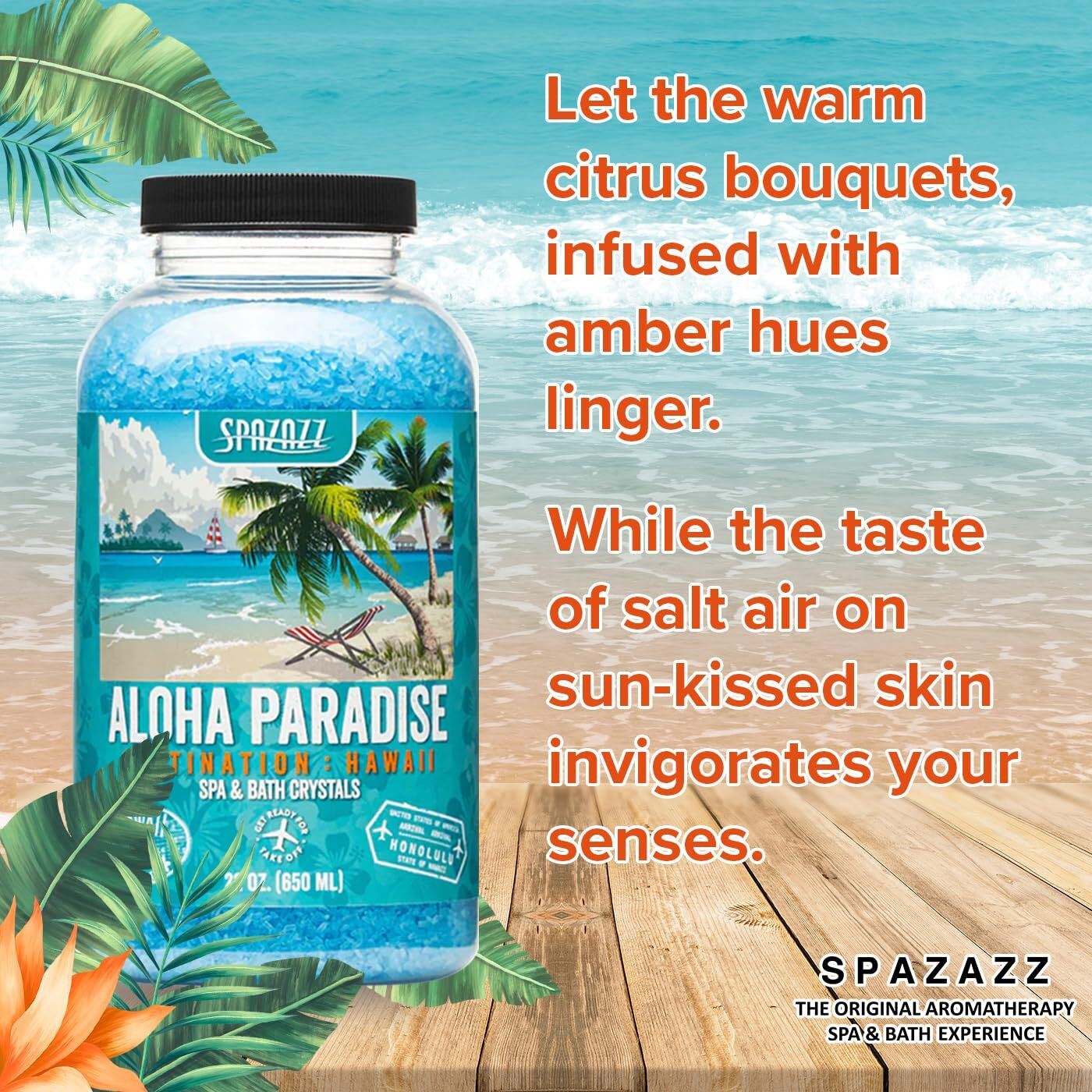 Spazazz Szch Spz-303 Hawaii Aloha Paradise Destination Crystals Container, 22 Oz. Aromatherapy, 1.3 Pound (Pack Of 1), Blue