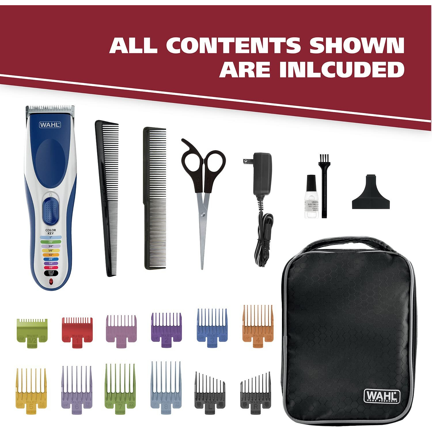Wahl Color Pro Cordless Rechargeable Hair Clipper & Trimmer - Easy Color-Coded Guide Combs - For Men, Women, & Children - Model 9649P