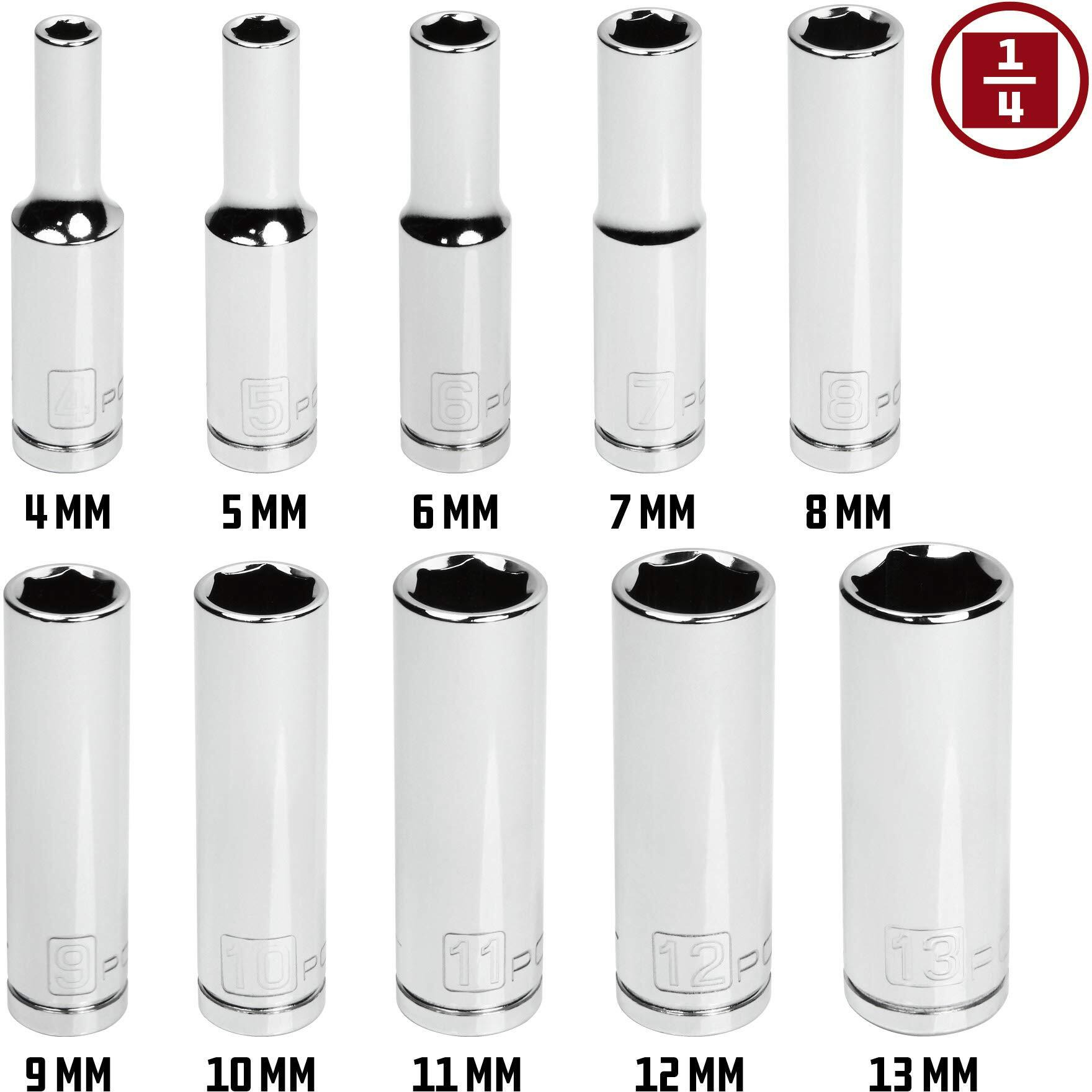 Powerbuilt 1/4-Inch Drive Metric Deep Socket Set, High Visibility Markings 10 Piece - 640538