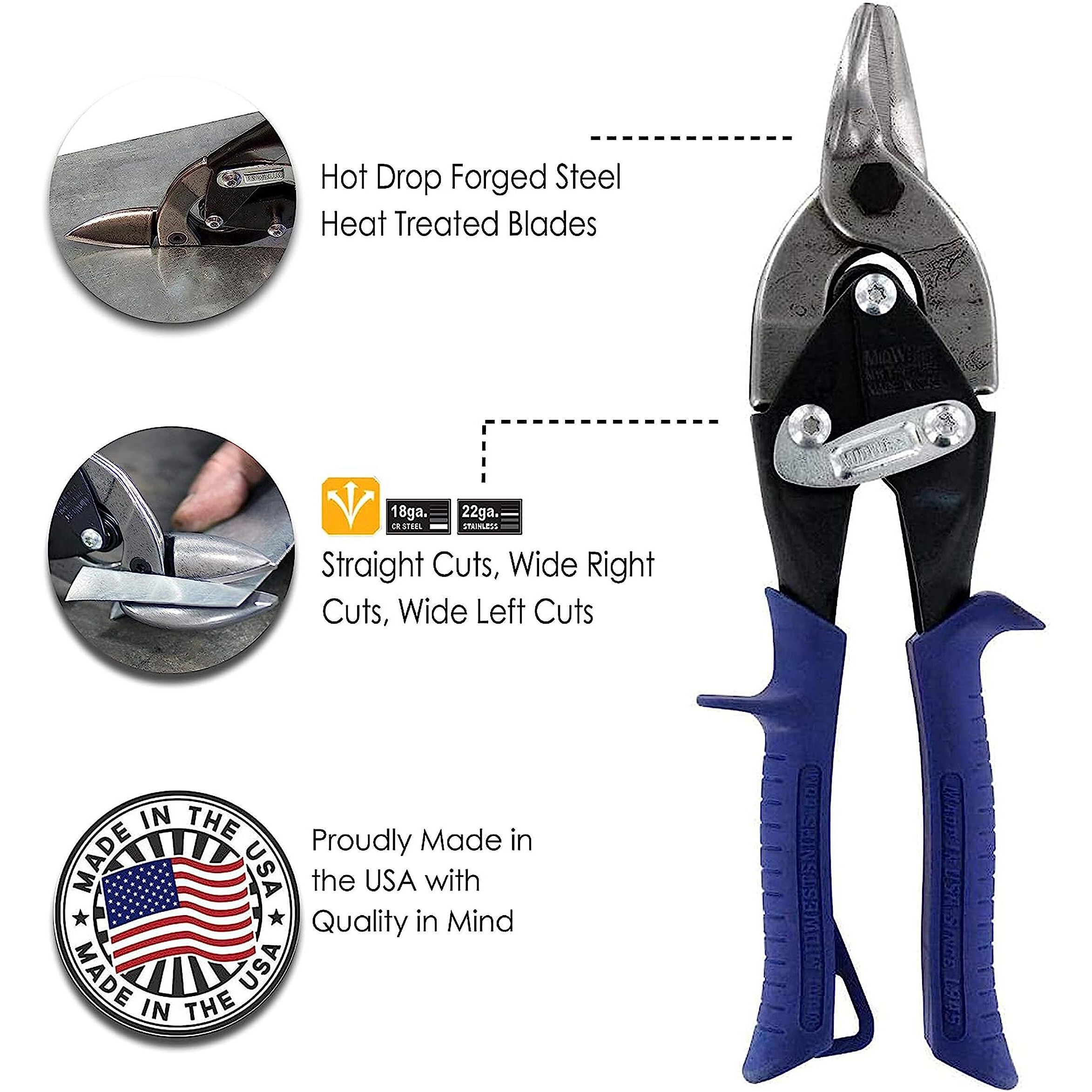 Midwest Bulldog Aviation Tin Snip - Straight Cut Regular Tin Cutting Shears With Forged Blade & Kush'N-Power Comfort Grips - Mwt-6716B