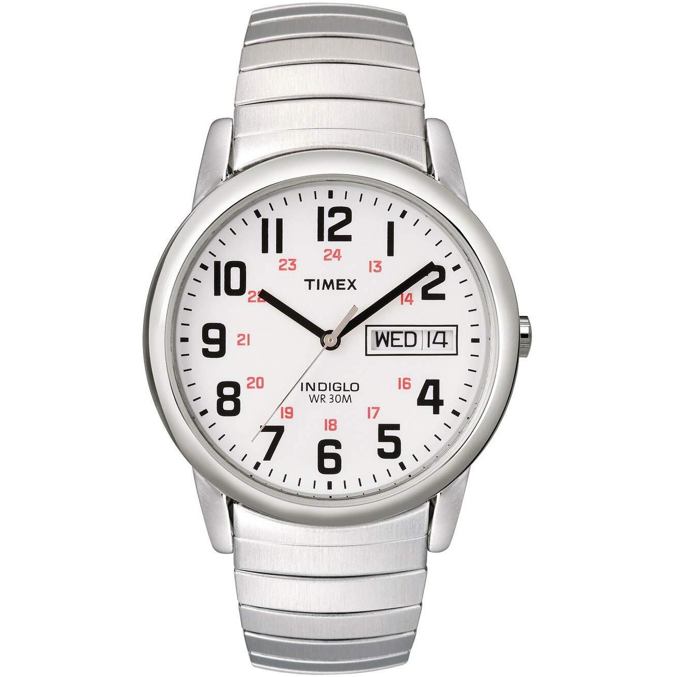 Timex Men's Easy Reader 35Mm Day-Date Watch - Silver-Tone Case White Dial With Silver-Tone Expansion Band
