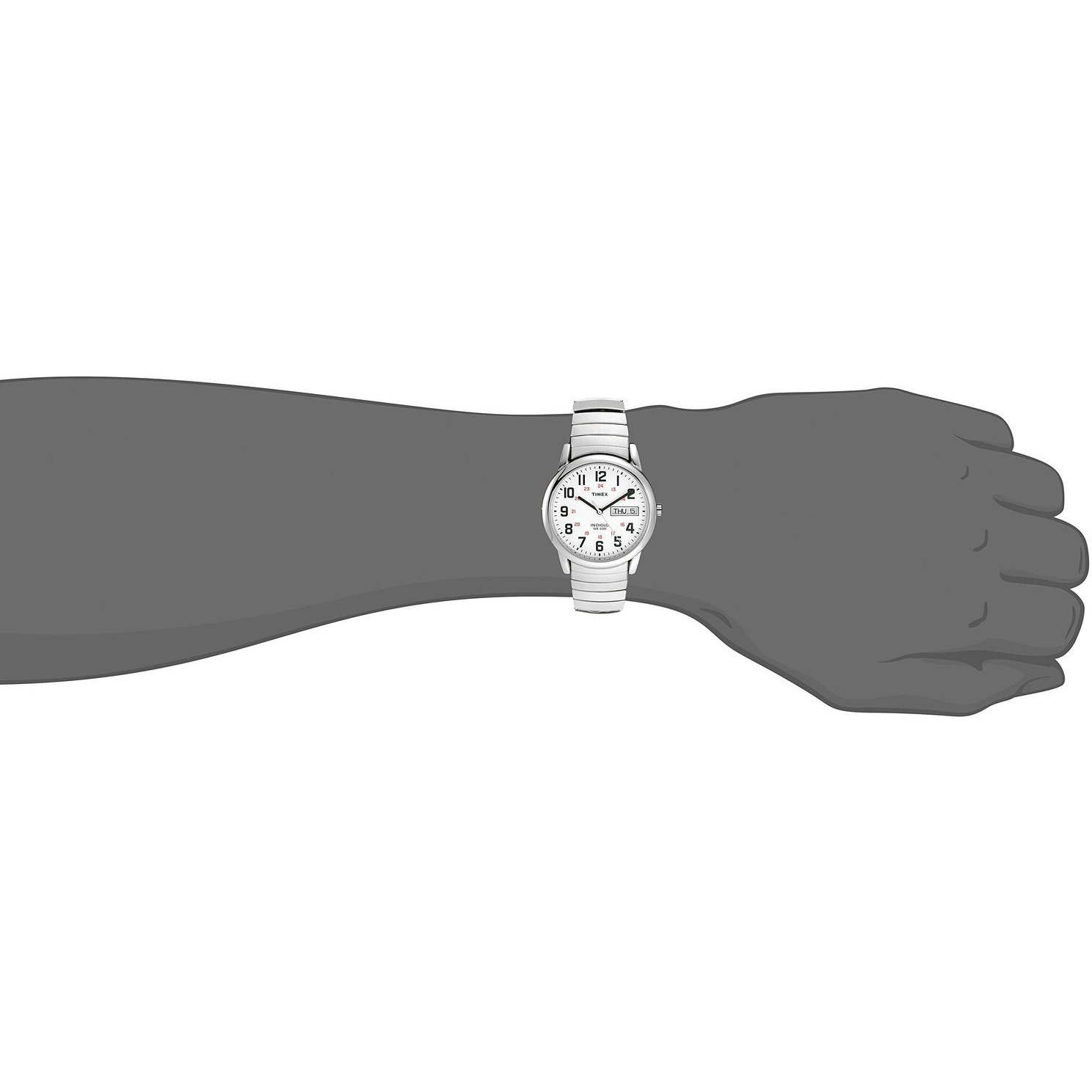Timex Men's Easy Reader 35Mm Day-Date Watch - Silver-Tone Case White Dial With Silver-Tone Expansion Band