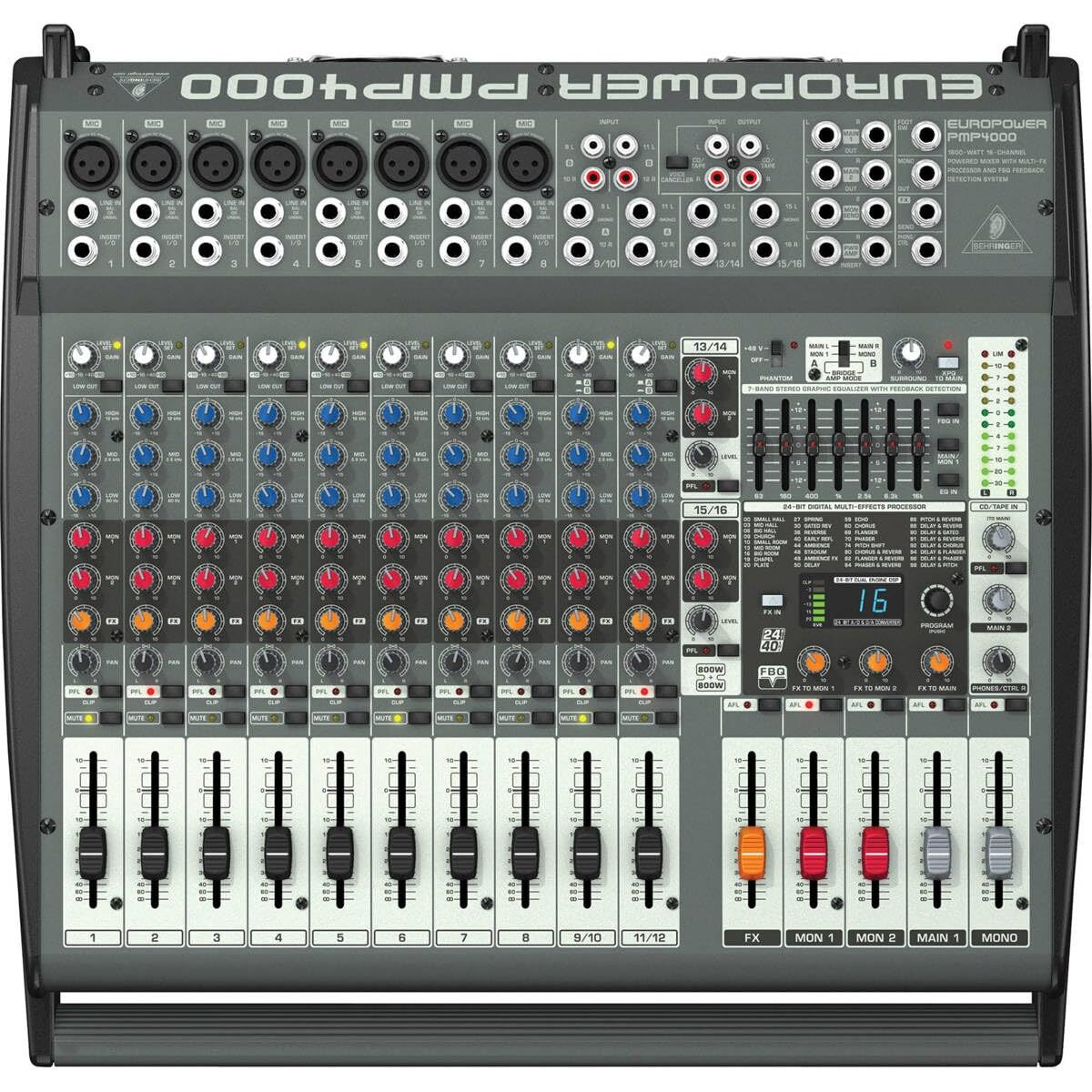 Behringer Europower Pmp4000 Powered Mixer - 16 Channels, 1600 Watts With Multi-Fx Processor And Fbq Feedback Detection System