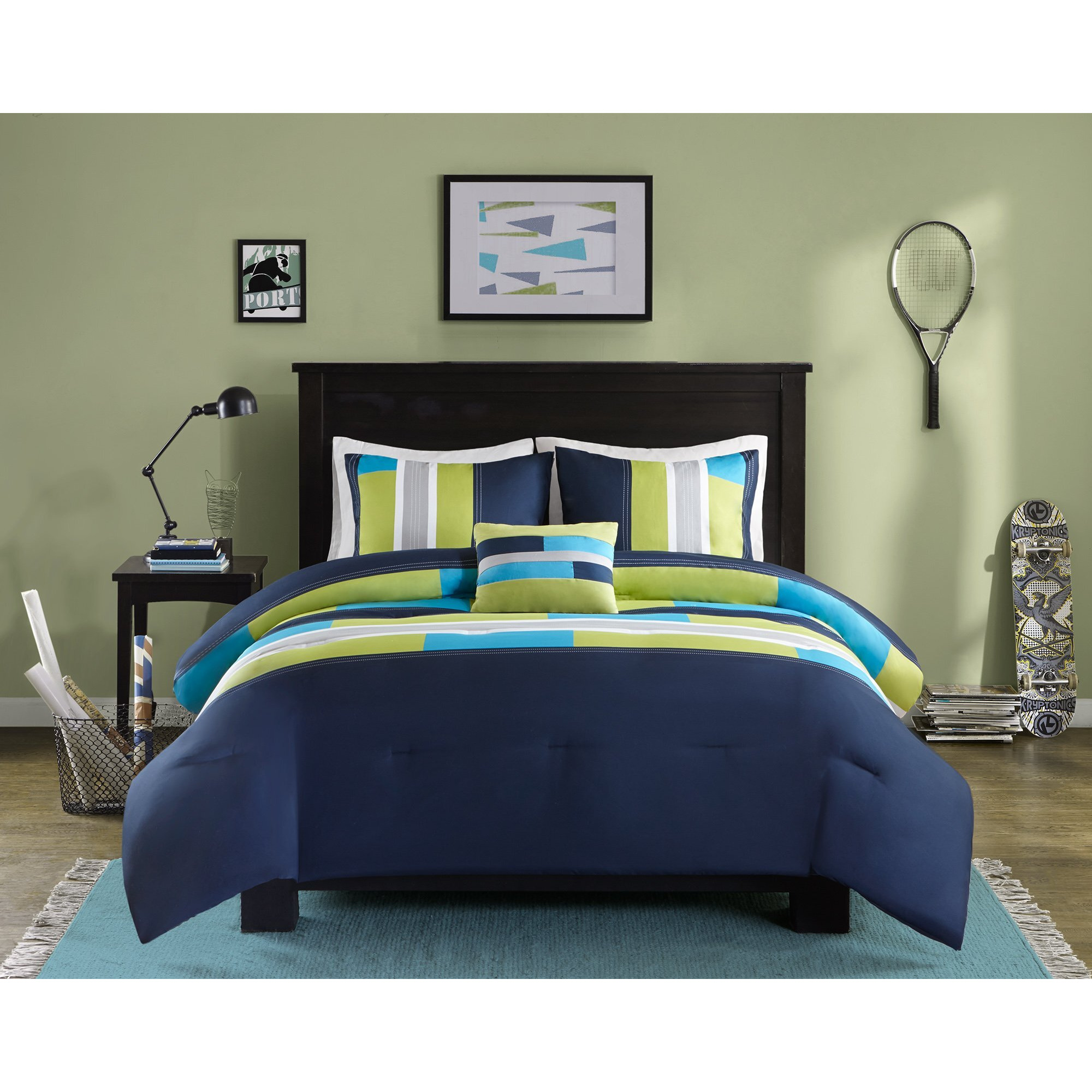 Comfort Spaces Casual Comforter Set Sporty Design, Vibrant Color, Active Lifestyle Boys Bedroom D  Cor, All Season Soft Microfiber Bedding Set, Decorative Pillow, Sham Navy/Blue Twin/Twin Xl 3 Piece