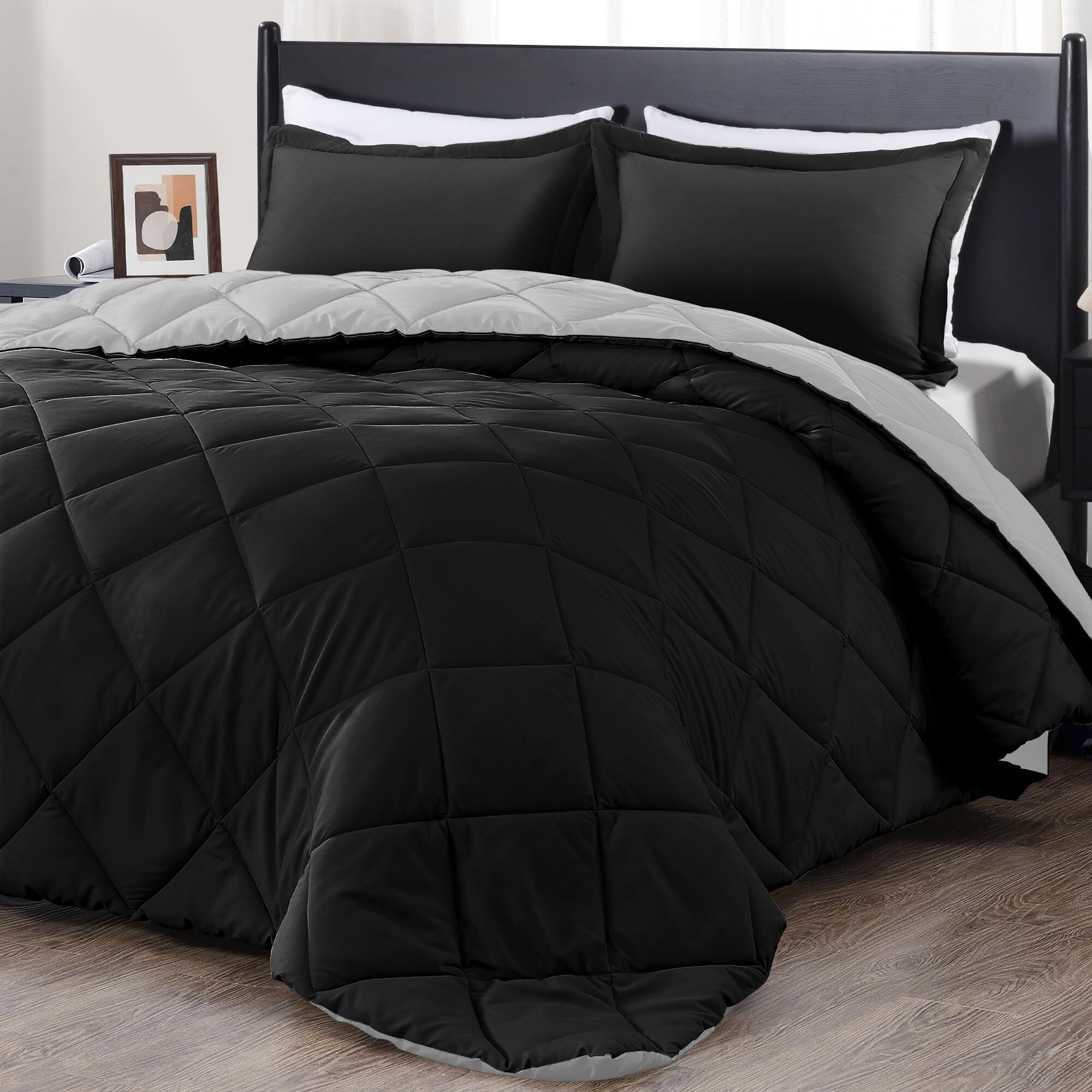 Downluxe Twin Comforter Set - Black And Grey Twin Comforter, Soft Bedding Sets For All Seasons -2 Pieces - 1 Comforter (66"&quotX92"") And 1 Pillow Sham(20"&quotX26"")