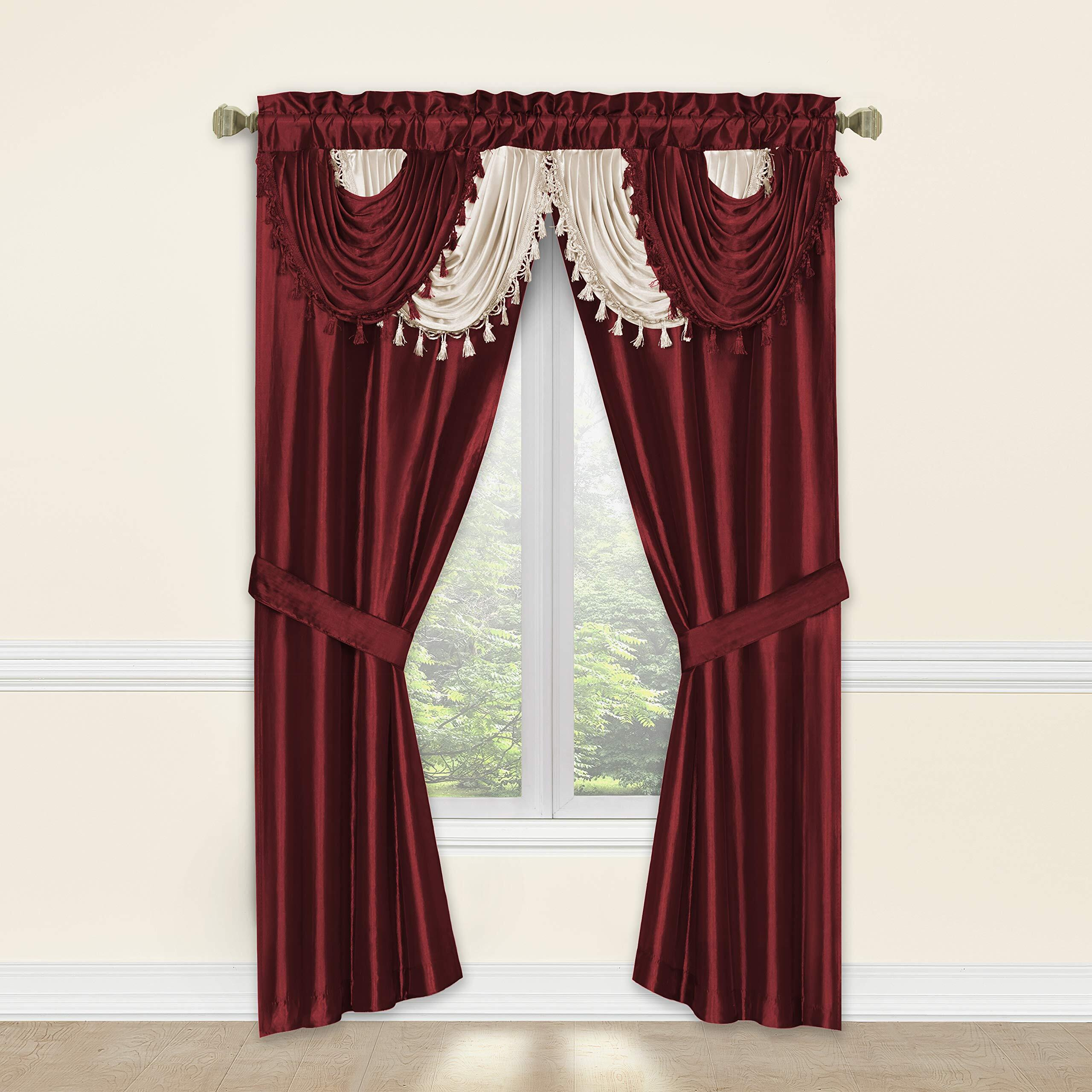 Regal Home Collections Amore Curtains 5-Piece Window Curtain Set - 54-Inch W X 84-Inch L Panels With Attached Valance And 2 Tiebacks - Bedroom Curtains And Living Room Curtains (Brick)