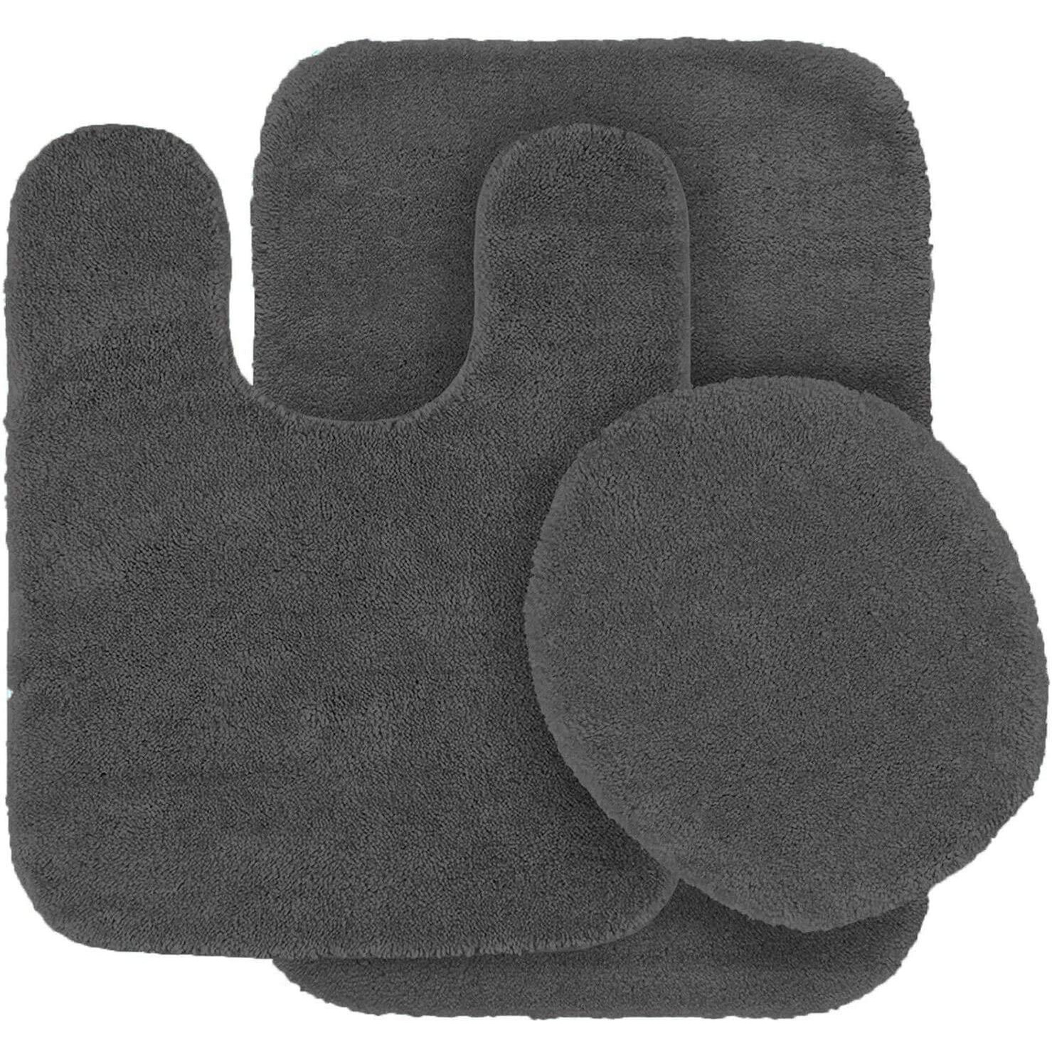 Mk Home Llc 3 Piece Bathroom Rug Set Bath Rug, Contour Mat & Lid Cover Non-Slip With Rubber Backing Solid New (Charcoal/Dark Grey)
