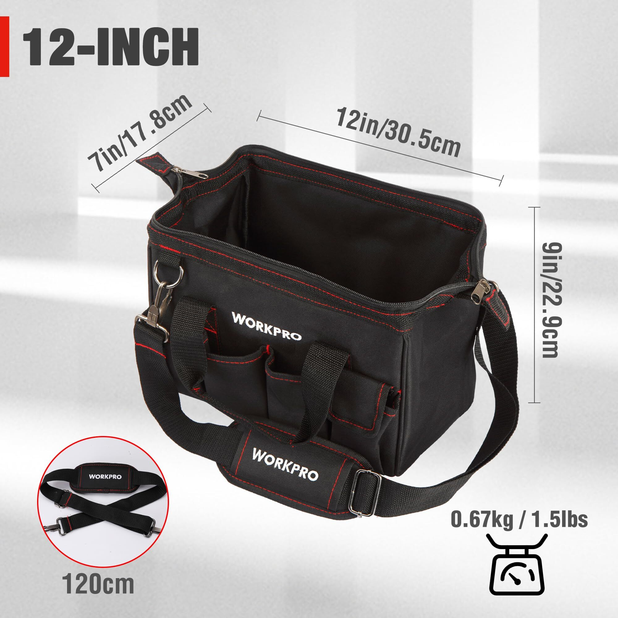 Workpro 12-Inch Close Top Wide Mouth Storage Tool Bag, W081020A