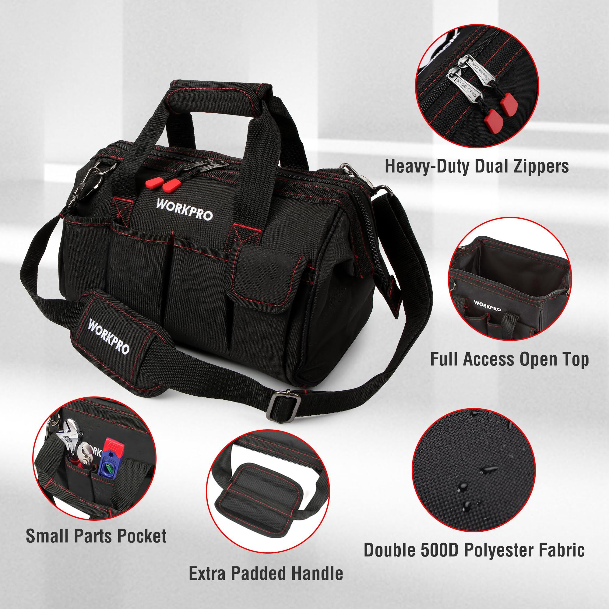 Workpro 12-Inch Close Top Wide Mouth Storage Tool Bag, W081020A