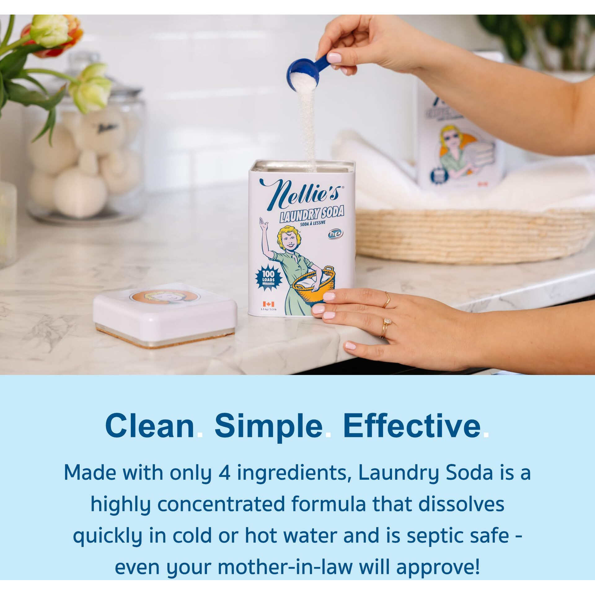 Nellie's Laundry Soda - Concentrated Laundry Detergent Powder - 100 Load - Gentle On Skin And Environment - Fragrance-Free