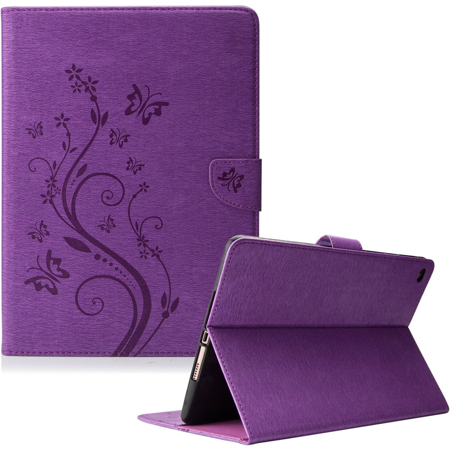 Dteck For Ipad 6Th/5Th Generation Case 9.7"" (2018/2017), Air 2/1 Case 9.7-Inch (2014/2013), Cute Butterfly Folio Case With Stand/Credit Card Slots, Slim Fit Thin Lightweight Pu Leather Cover (Purple)